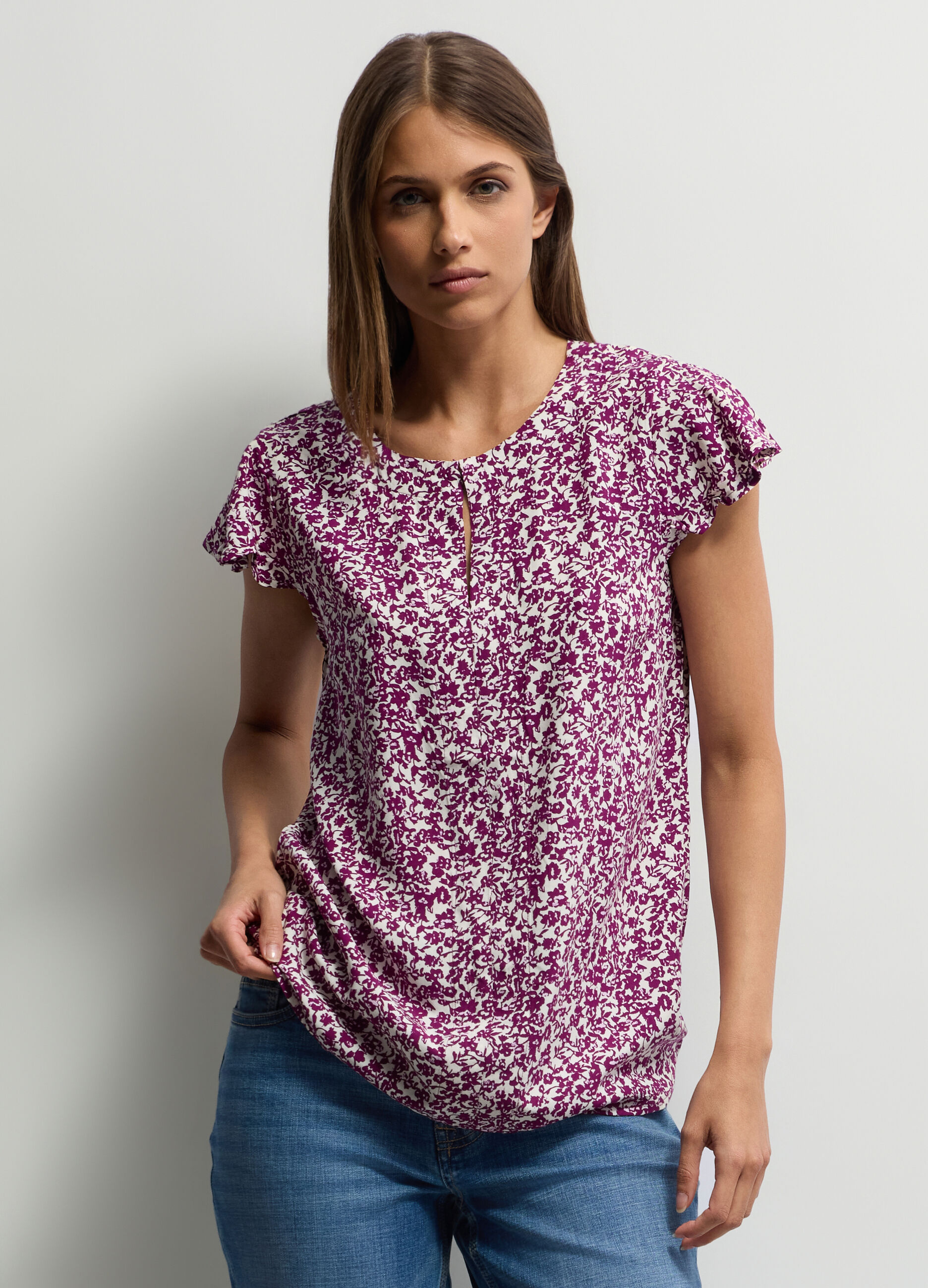 Blusa Fit Regular girocollo in pura viscosa donna_0