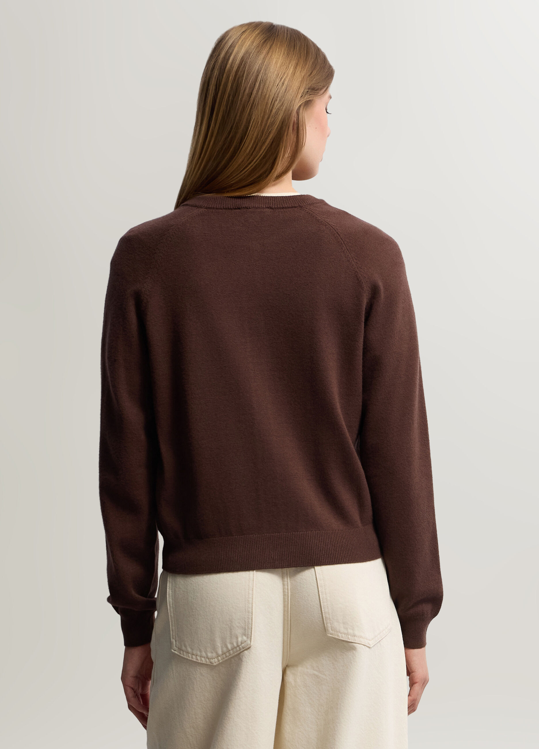Cardigan girocollo in maglia rasata donna_1