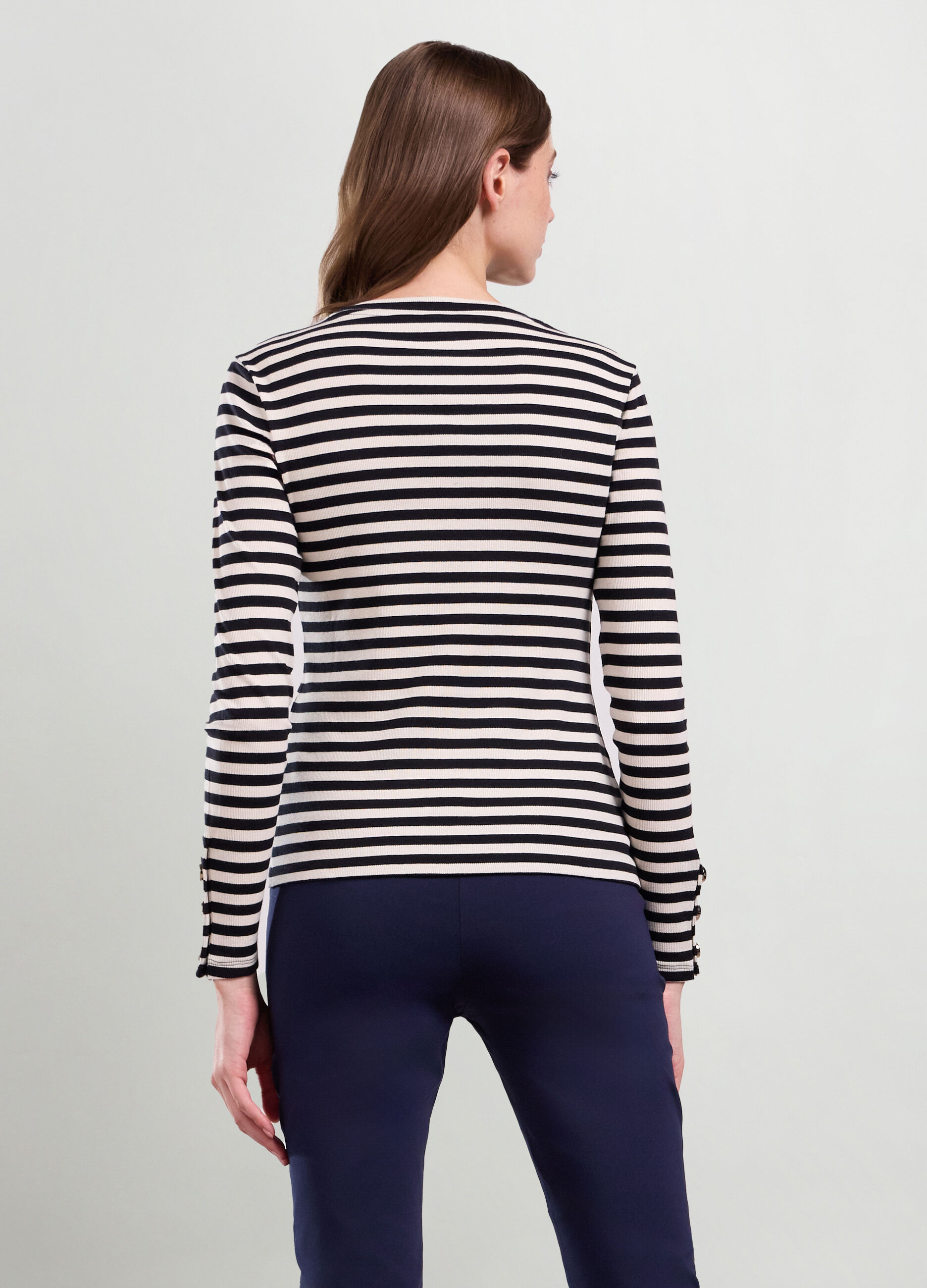 T-shirt in costina di cotone stretch donna_1
