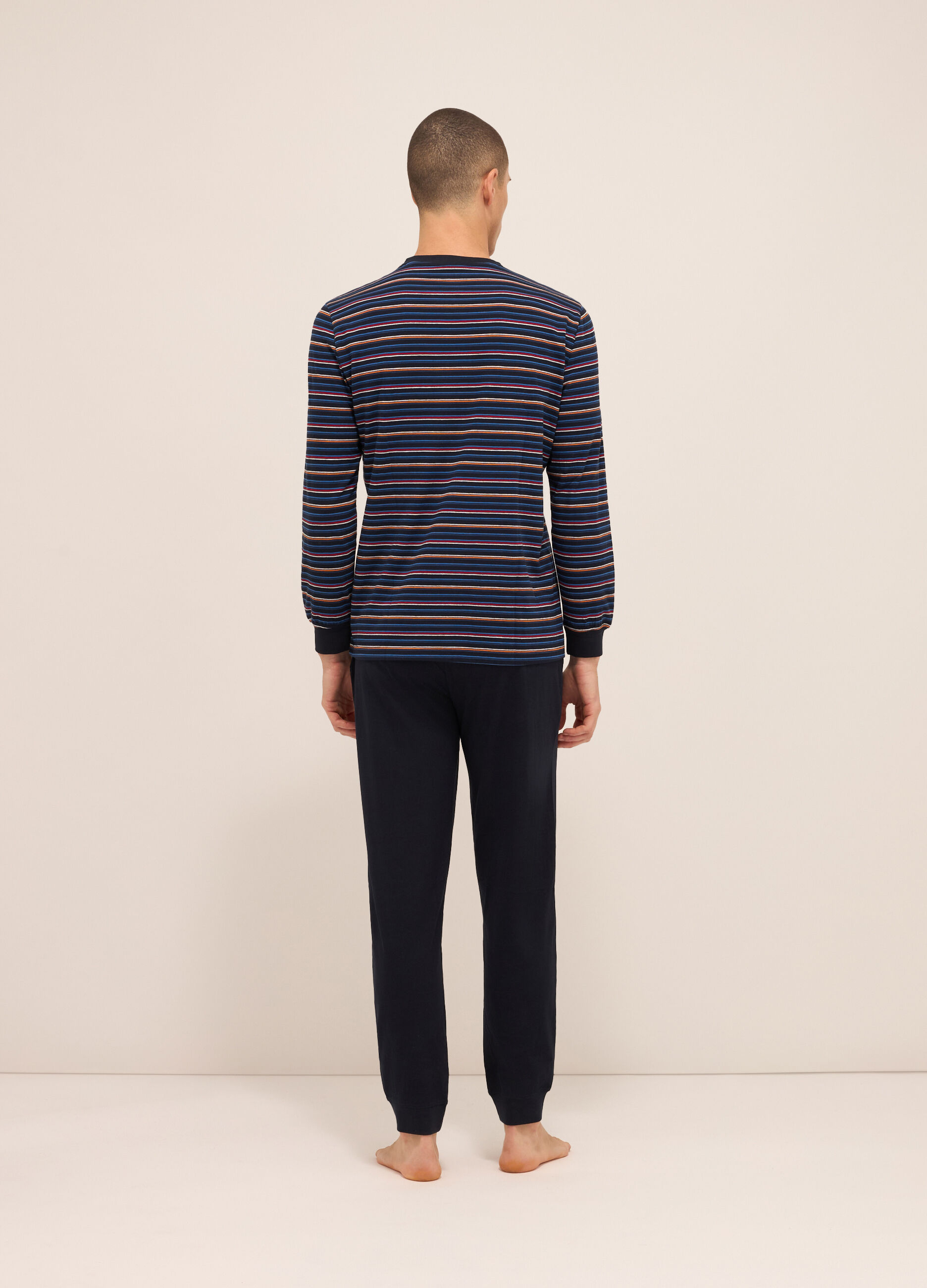 Maglia del pigiama a righe multicolor misto cotone uomo_1