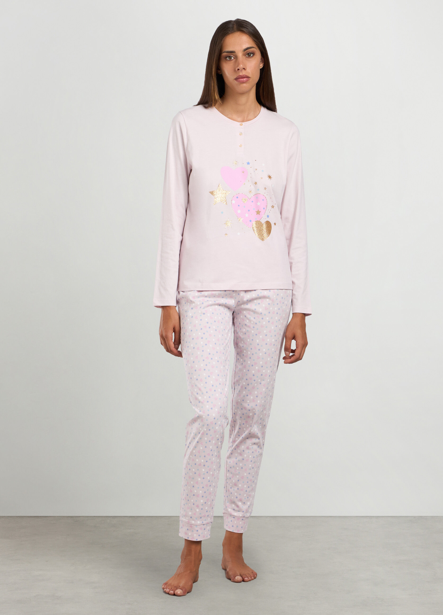 Set pigiama lungo in puro cotone donna