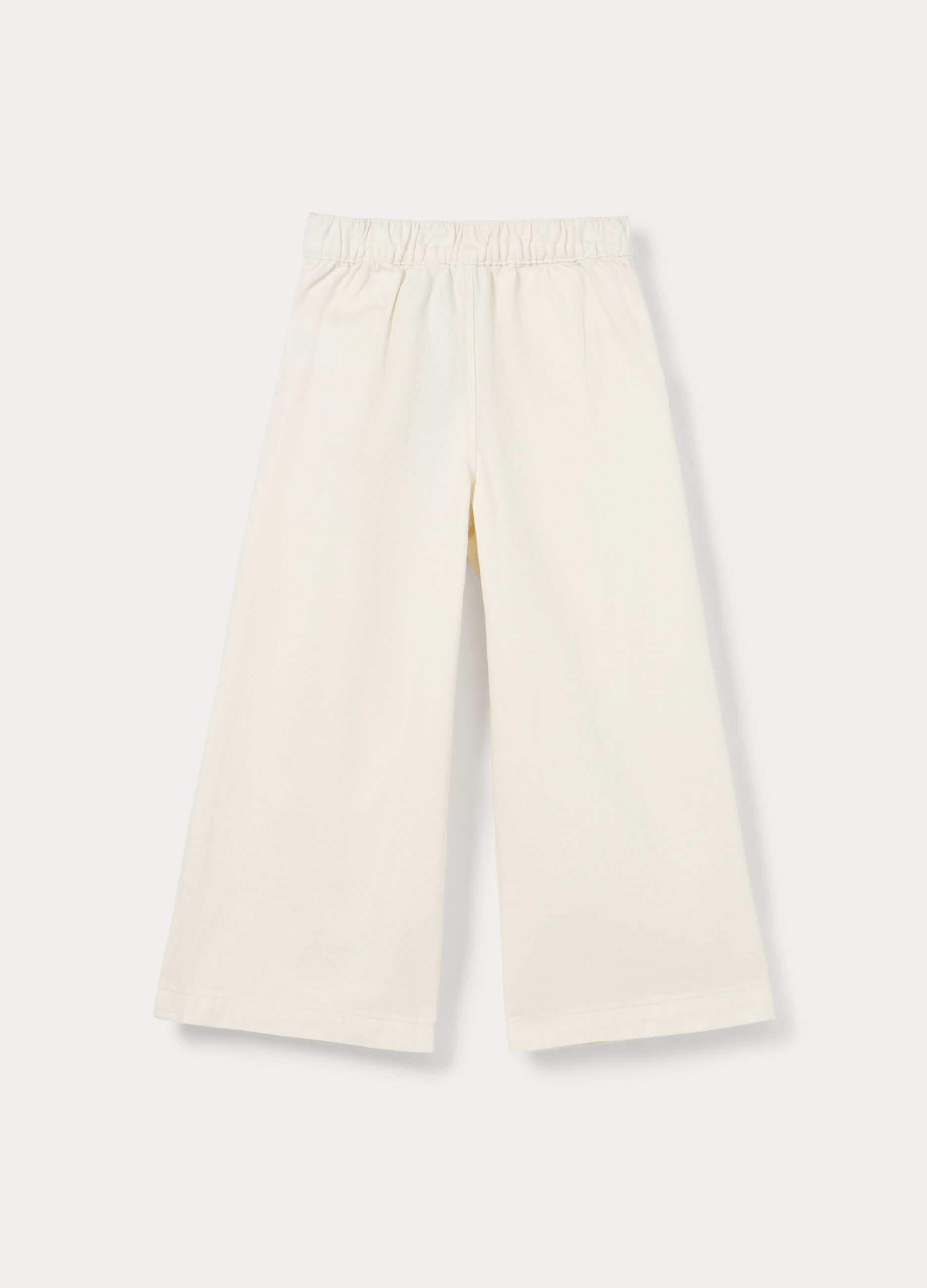 Pantaloni wide leg in twill di puro cotone ragazza_1