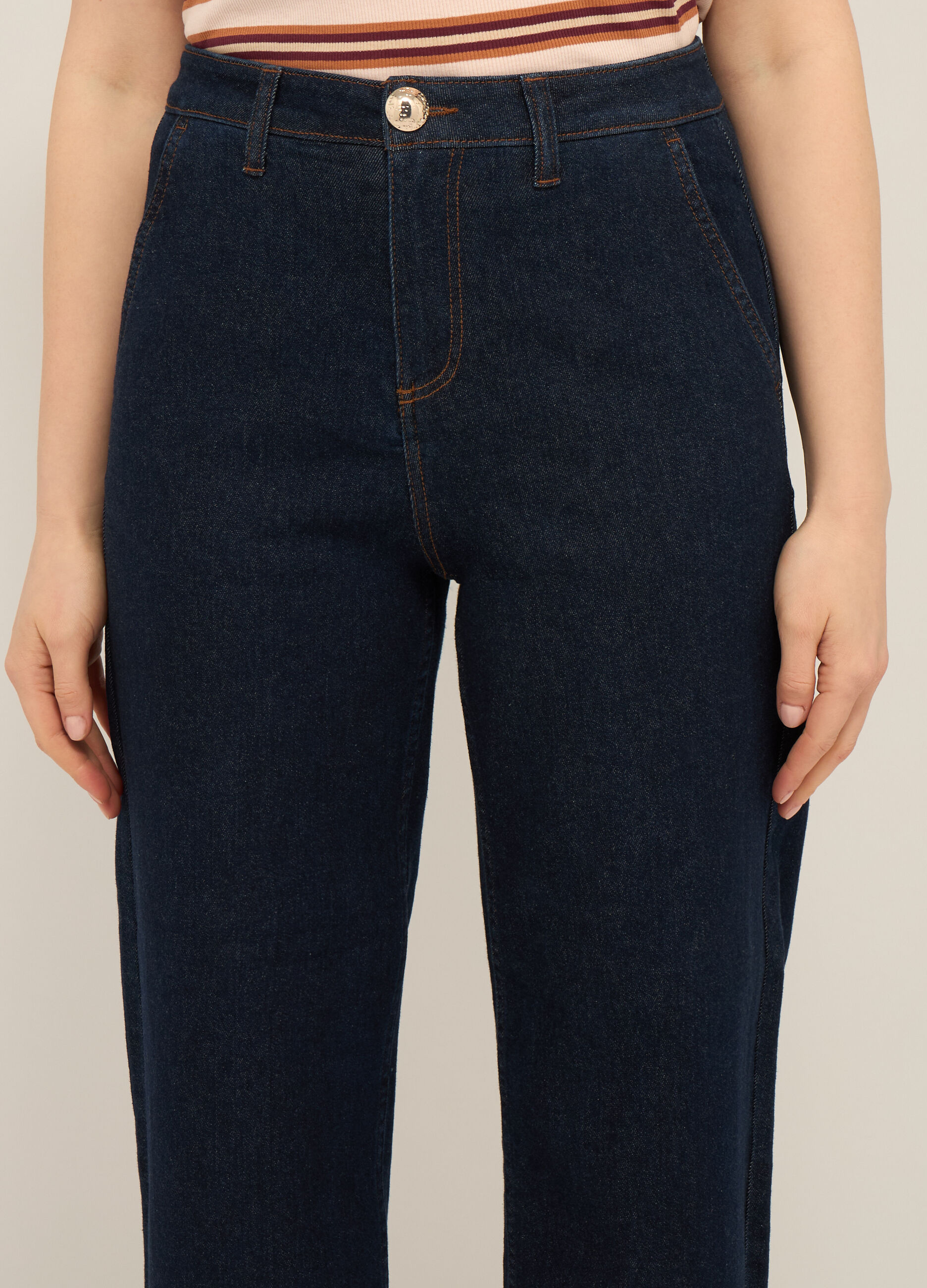 Pantaloni palazzo in denim di cotone stretch donna_2