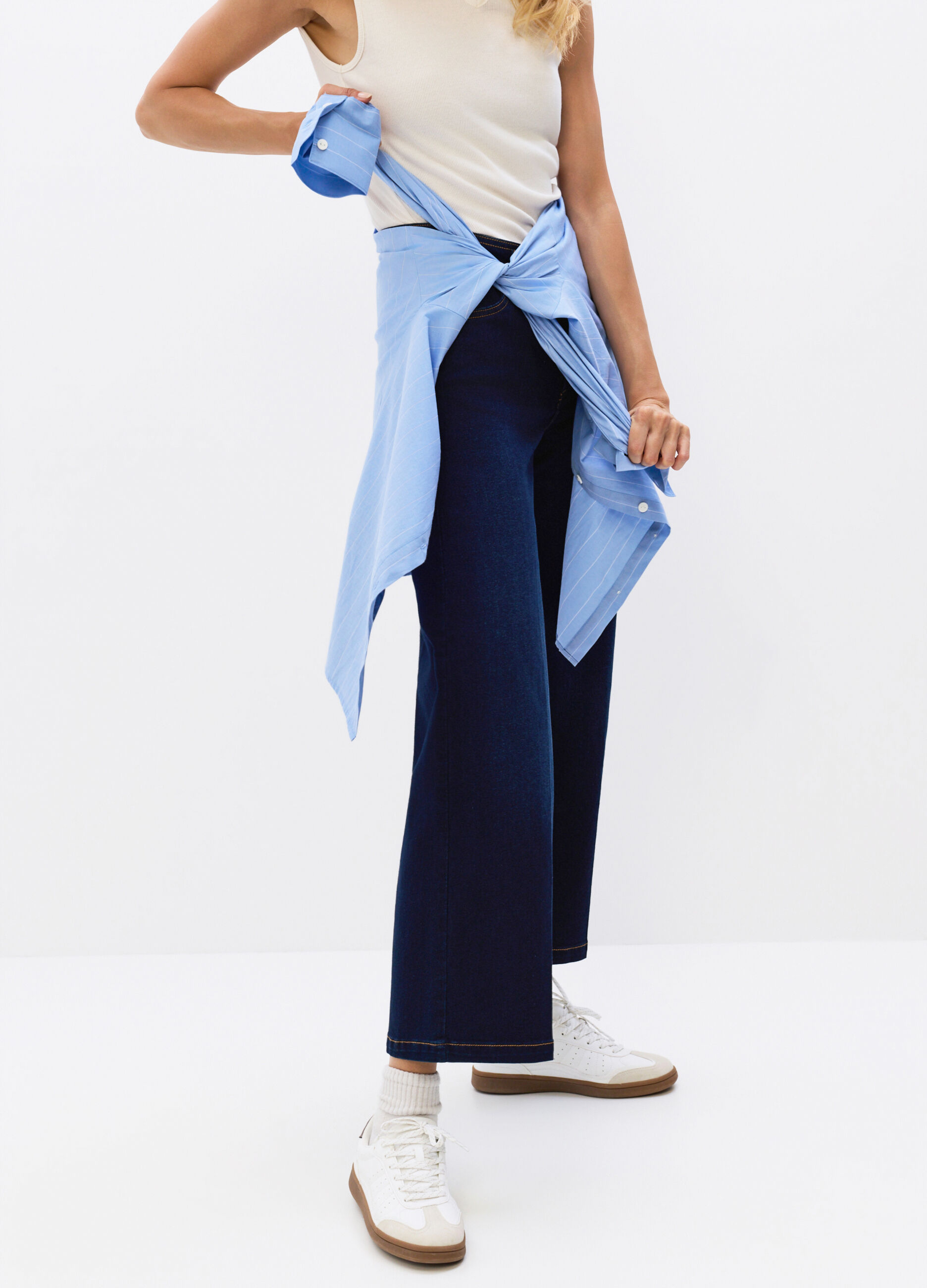 Pantaloni Culotte Fit in denim stretch misto cotone donna_2