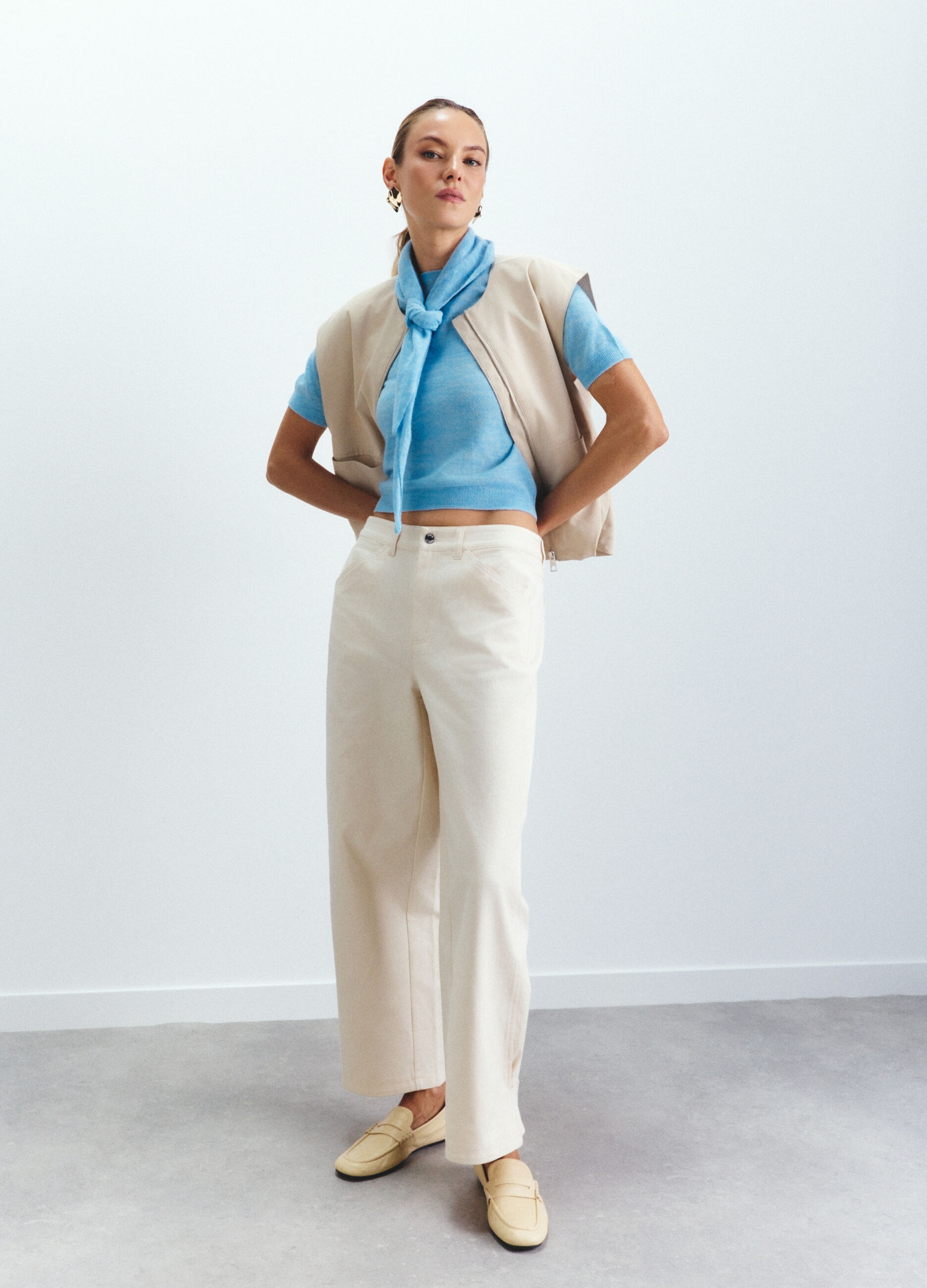Pantaloni Fit Over in Twill di cotone stretch donna_0