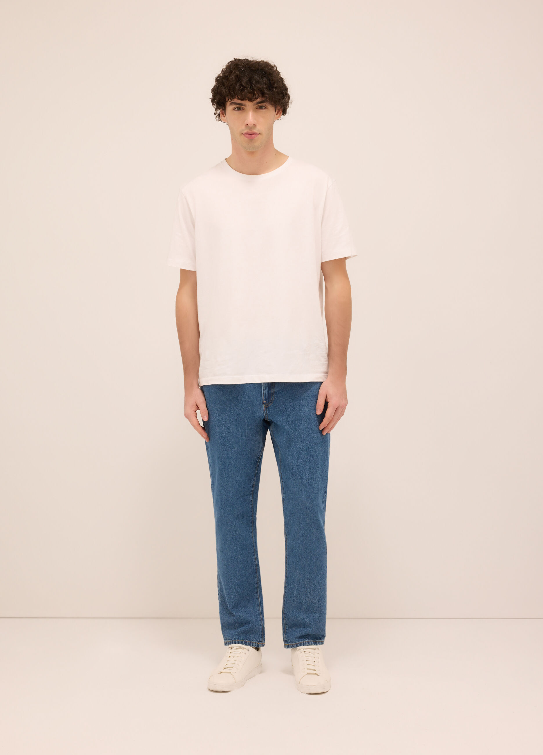 Jeans 5 tasche regular fit in denim di puro cotone uomo_0