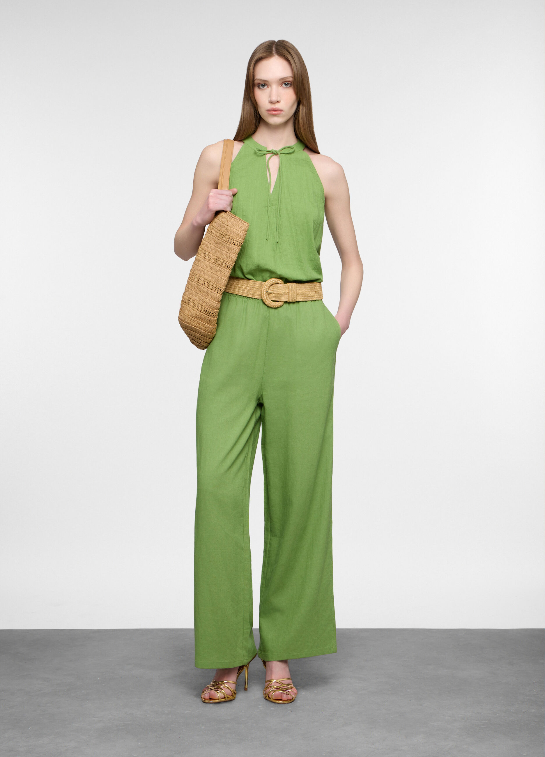 Pantaloni wide leg misto lino donna_0