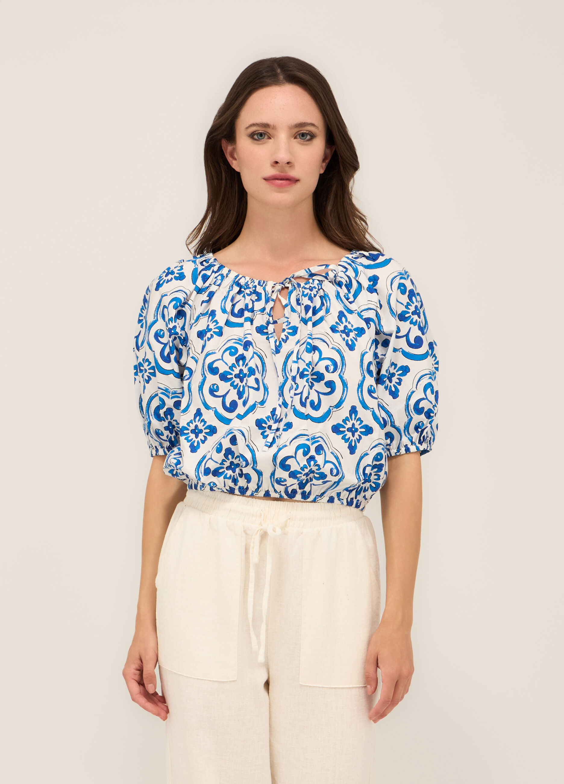 Blusa in popeline di puro cotone donna_0