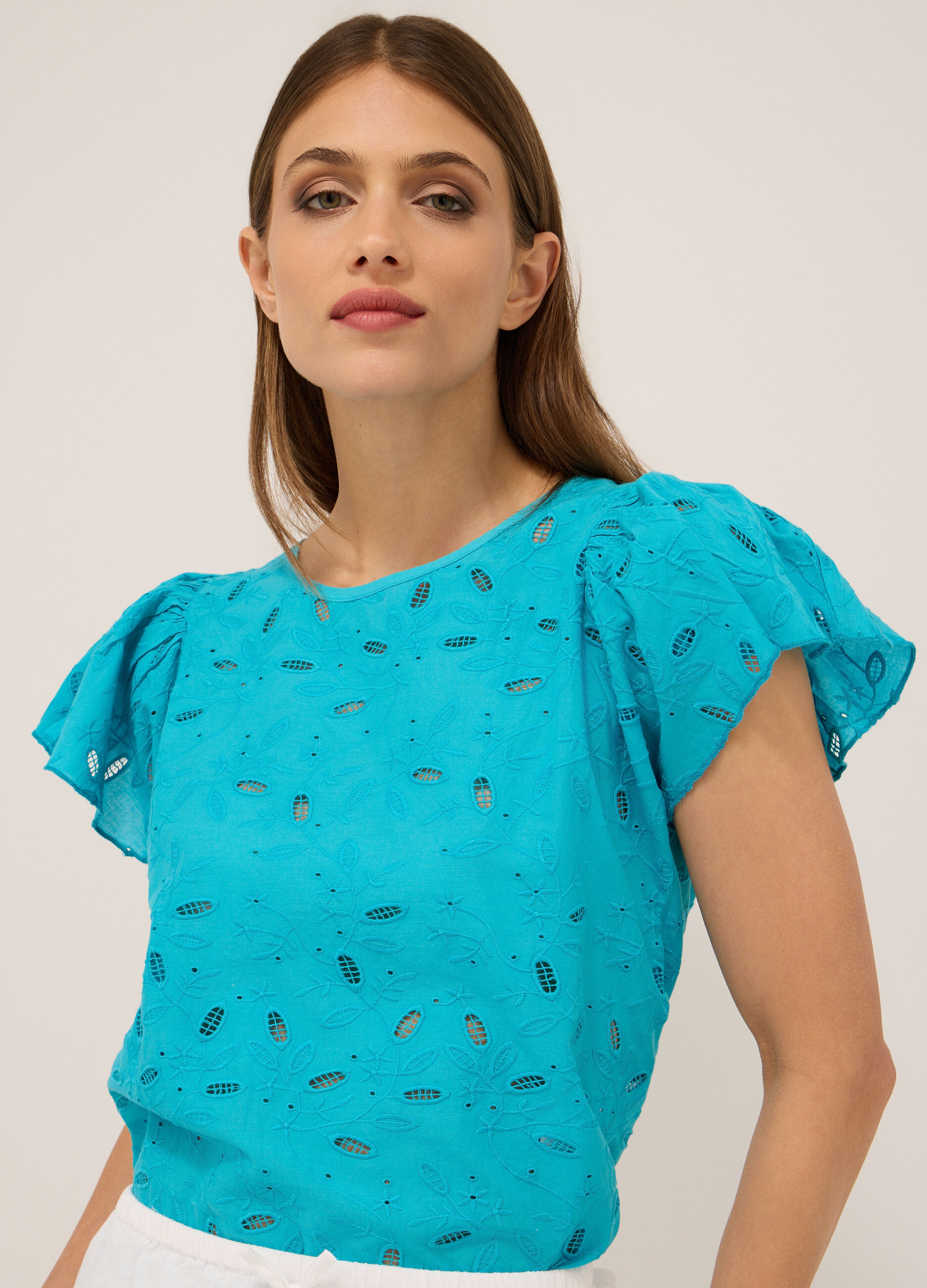 Blusa in puro cotone con ricami donna_2