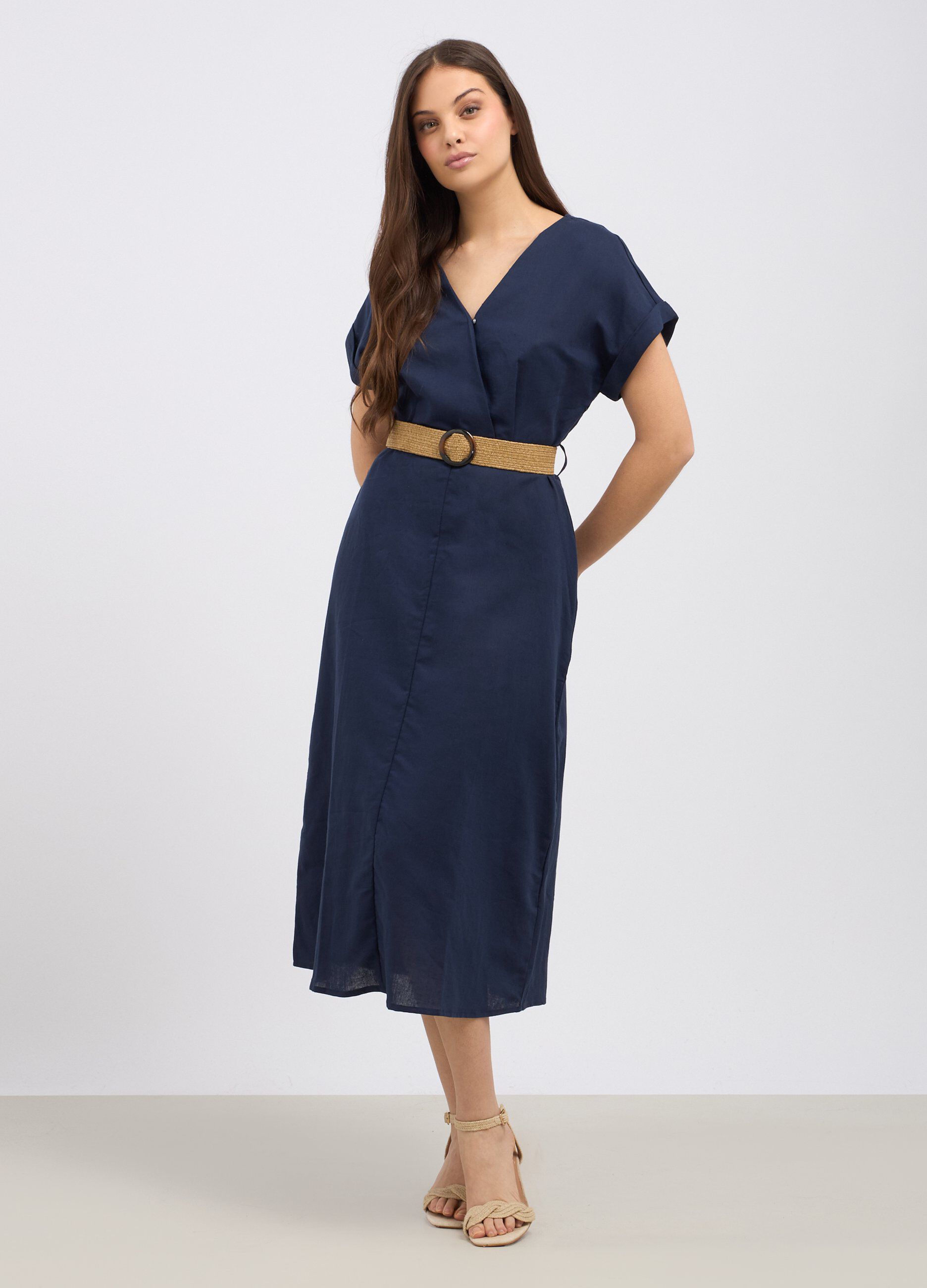 Abito lungo in misto lino donna_0