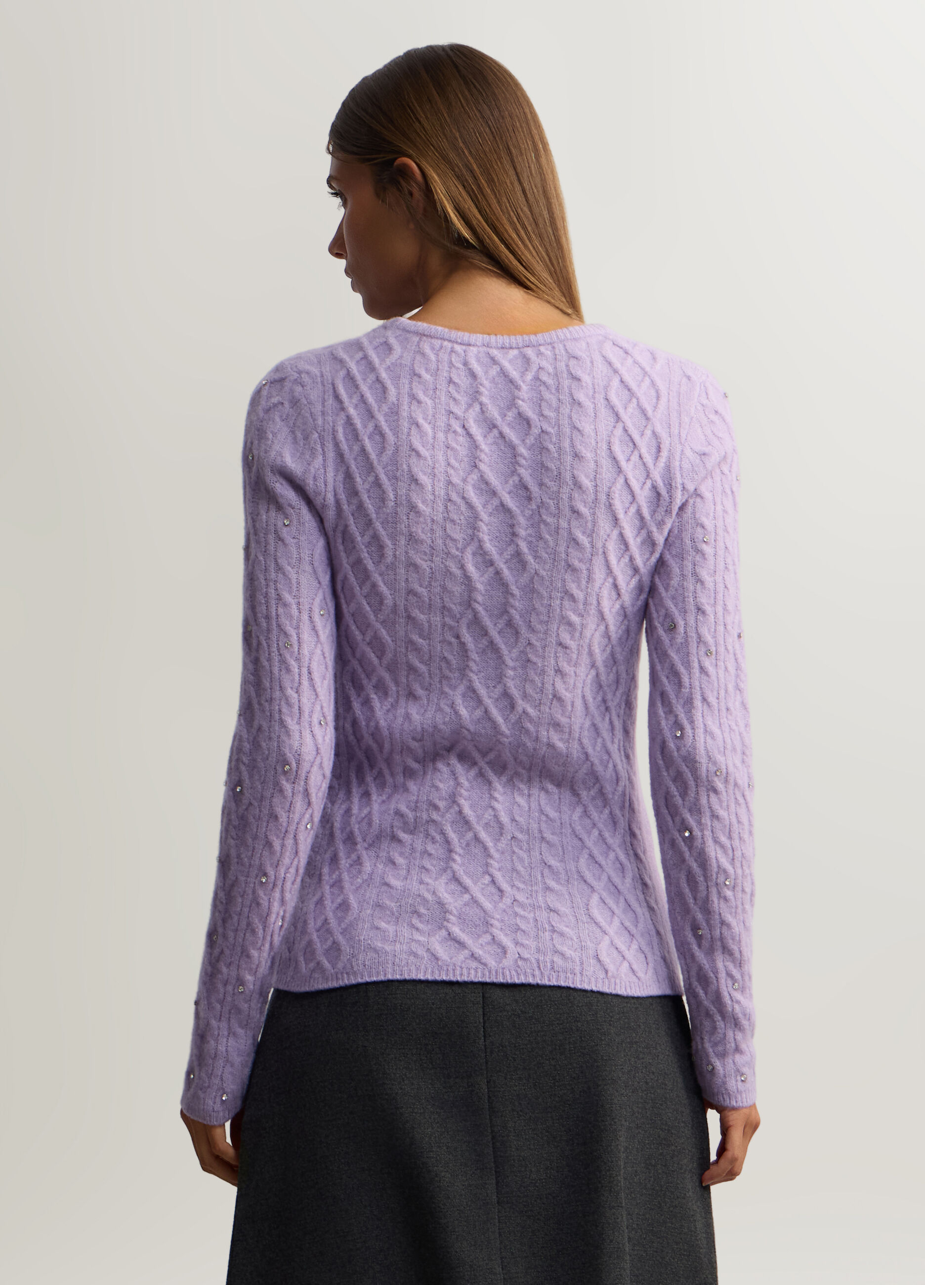 Pullover girocollo stretch a treccia donna_1