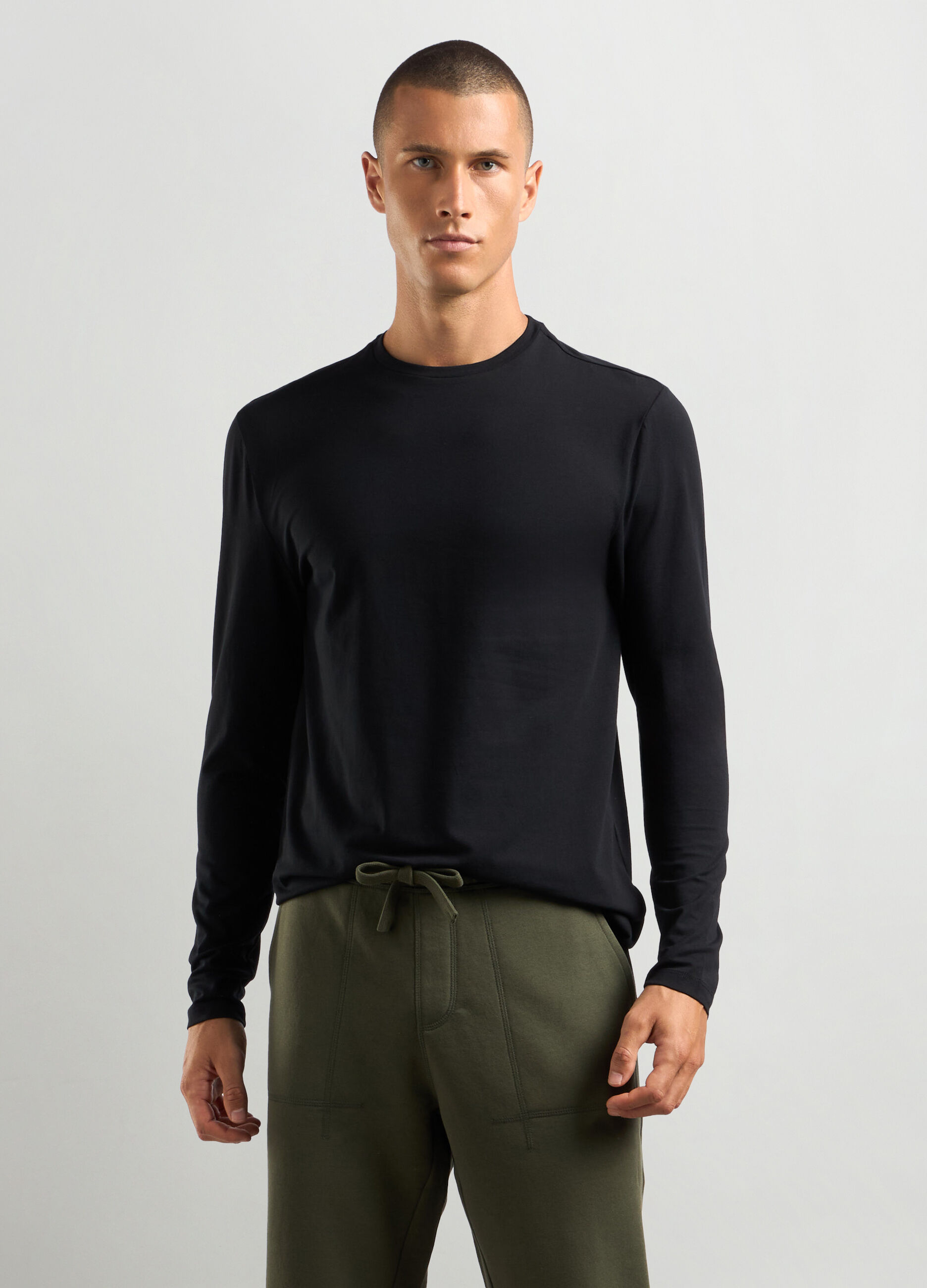 T-shirt a manica lunga in cotone stretch uomo_0