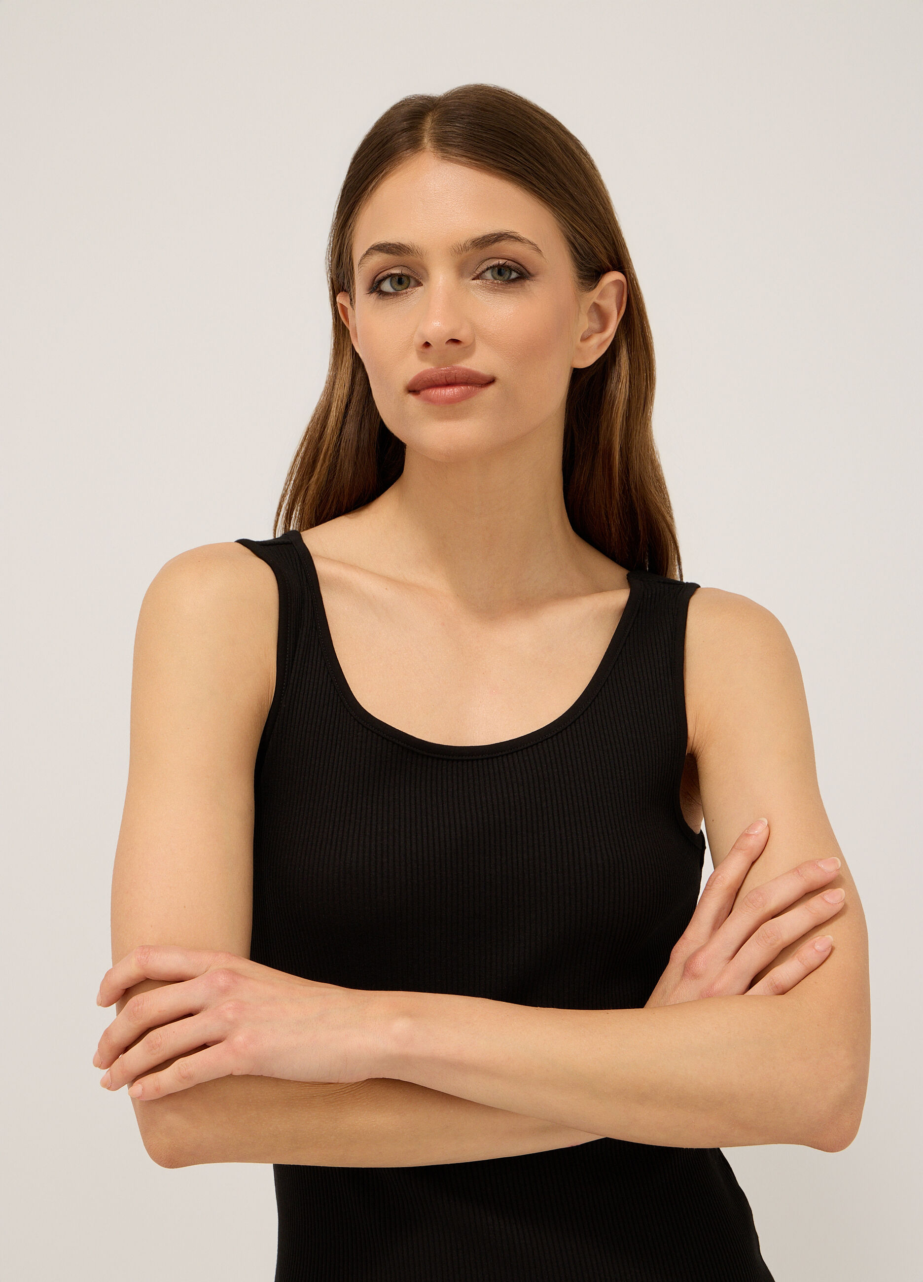 Abito corto in costina di cotone stretch donna_2