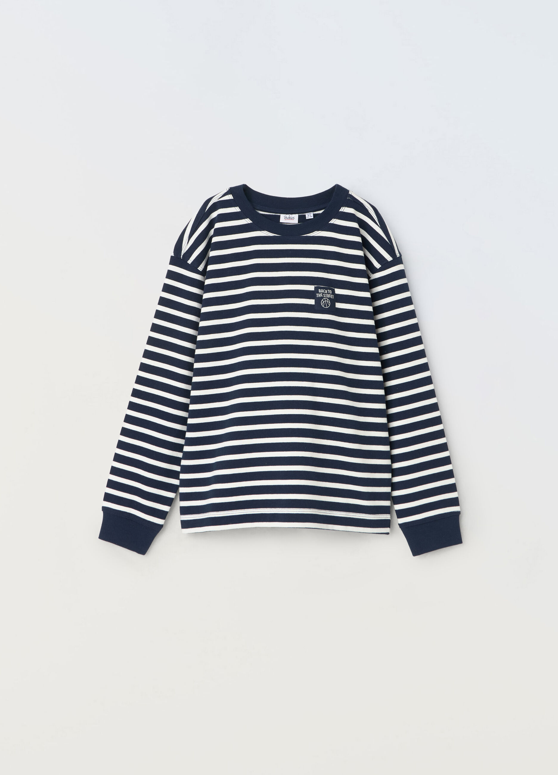 T-shirt a maniche lunghe in puro cotone a righe ragazzo_0