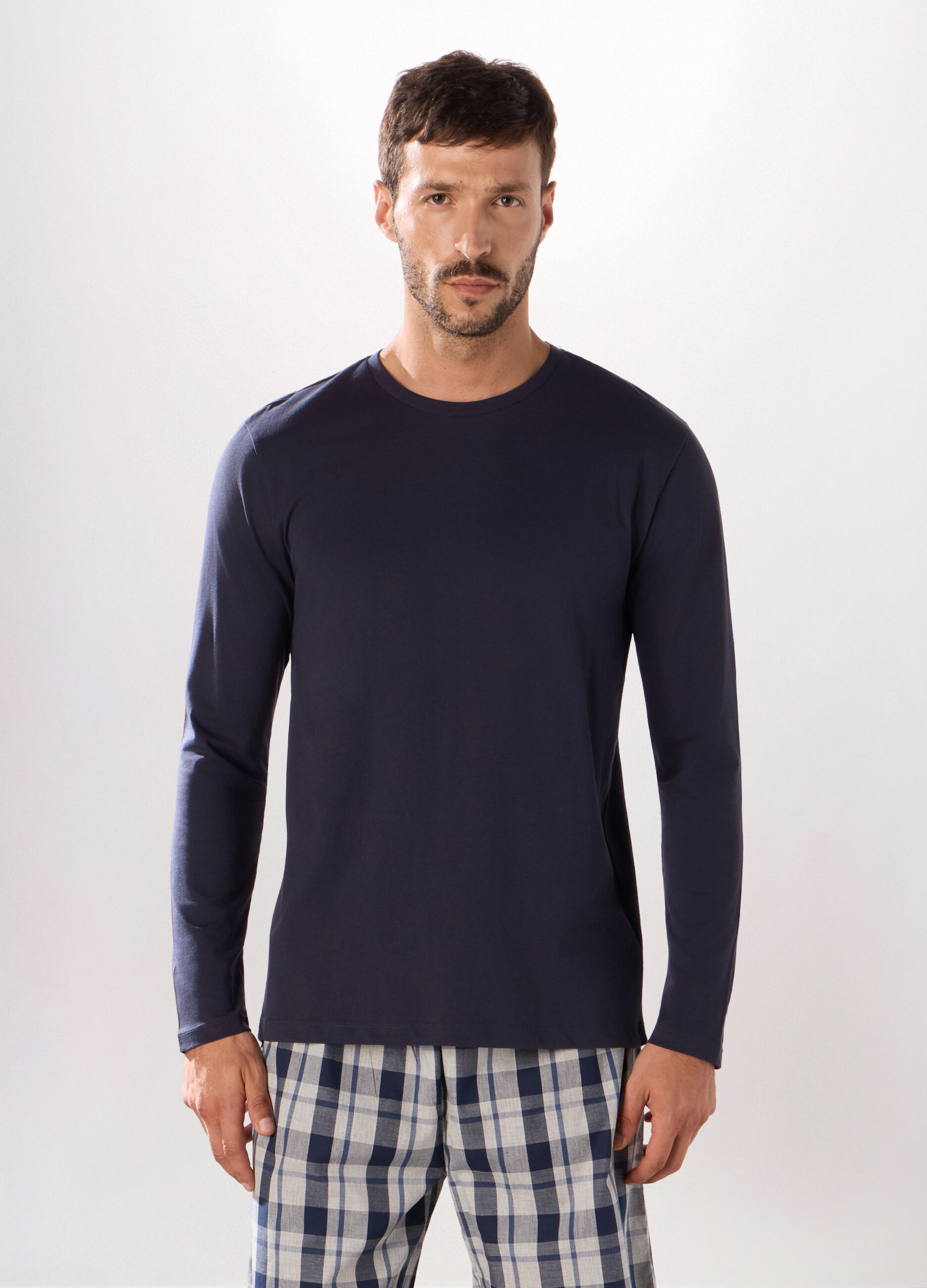 Maglia pigiama a maniche lunghe in jersey di cotone uomo_0