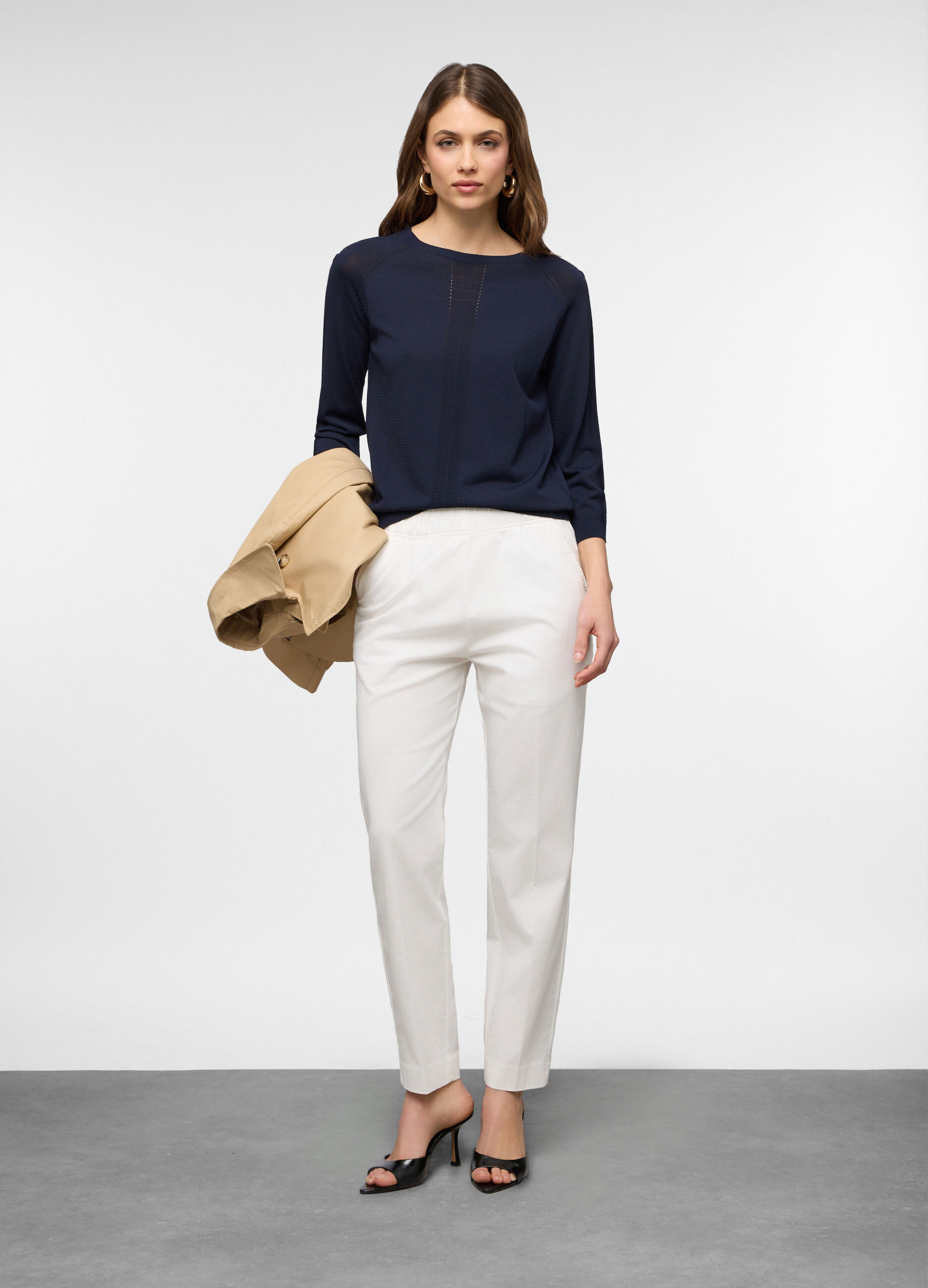 Pantaloni Fit Regular in twill di cotone stretch donna_0