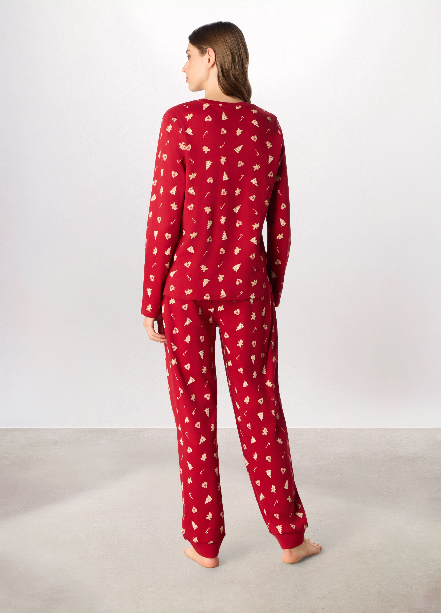 Set pigiama lungo in interlock di puro cotone donna_1