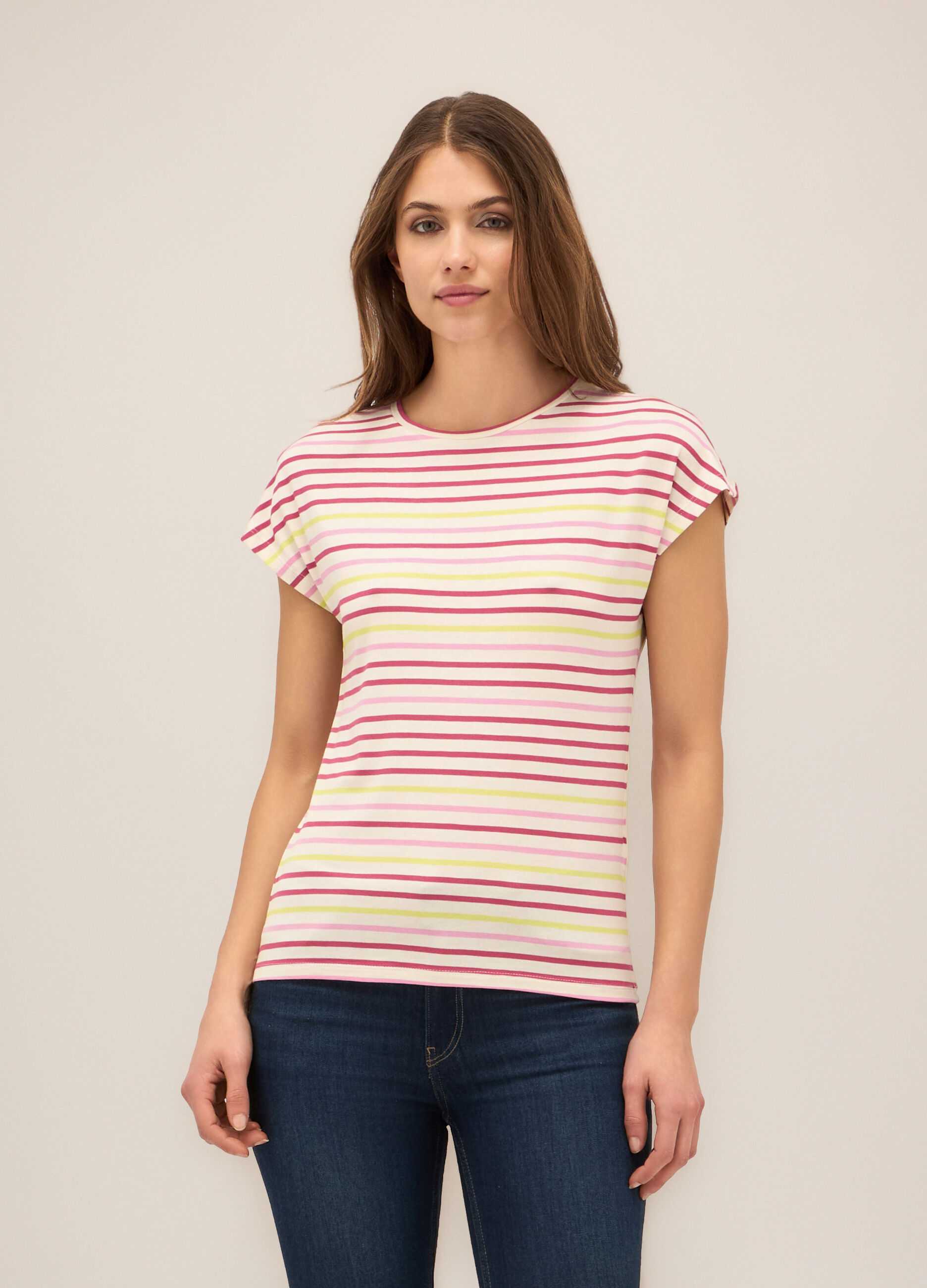 T-shirt a righe in viscosa stretch donna_0