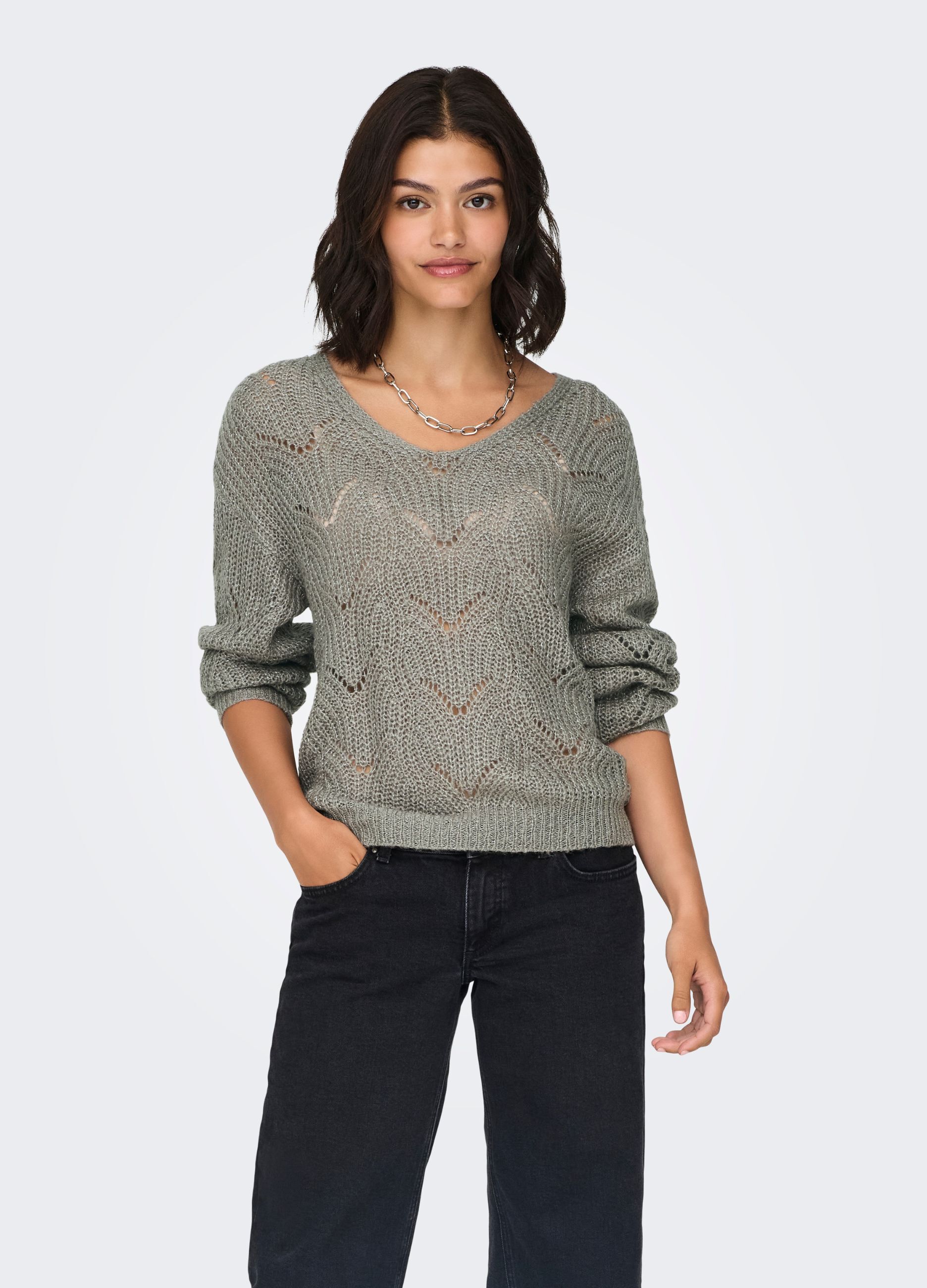 Pullover a maniche lunghe con scollo a V_0