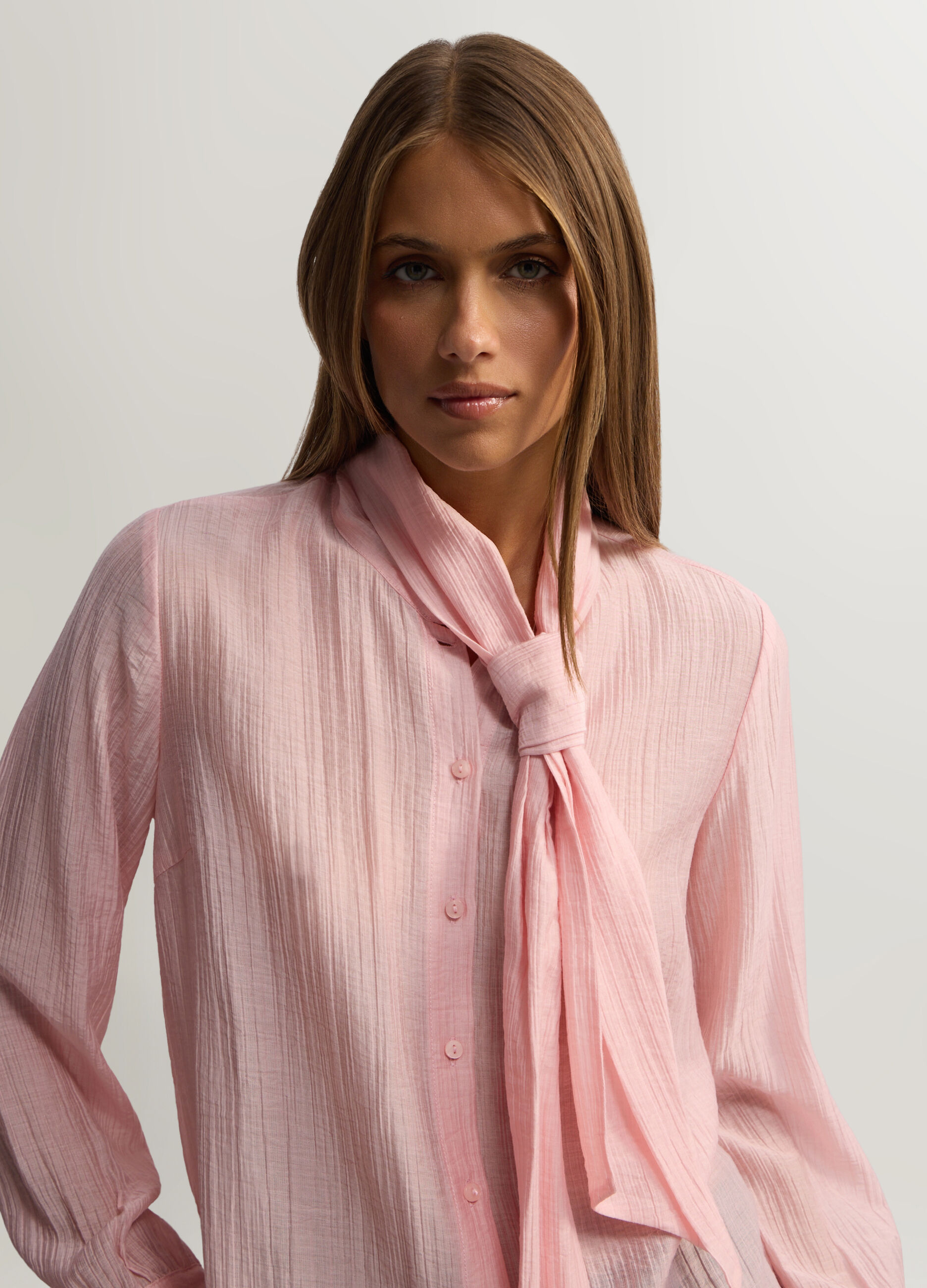 Camicia Fit Over con scollo con nodo in mista Lyocell donna_2