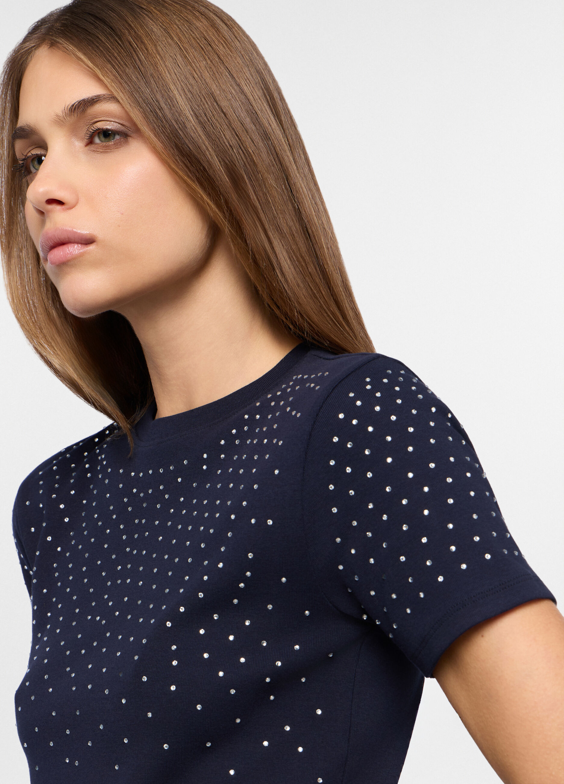 T-shirt in costina di cotone stretch donna_2