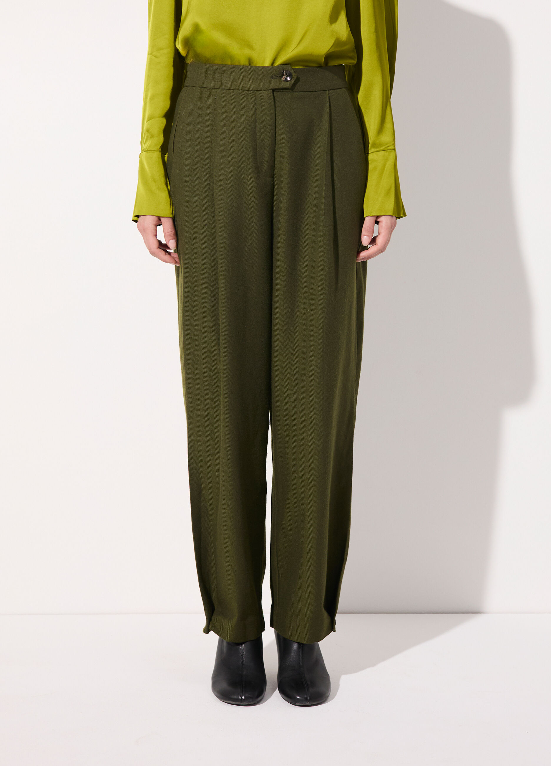 Pantalone carrot in misto lana spinata donna_1