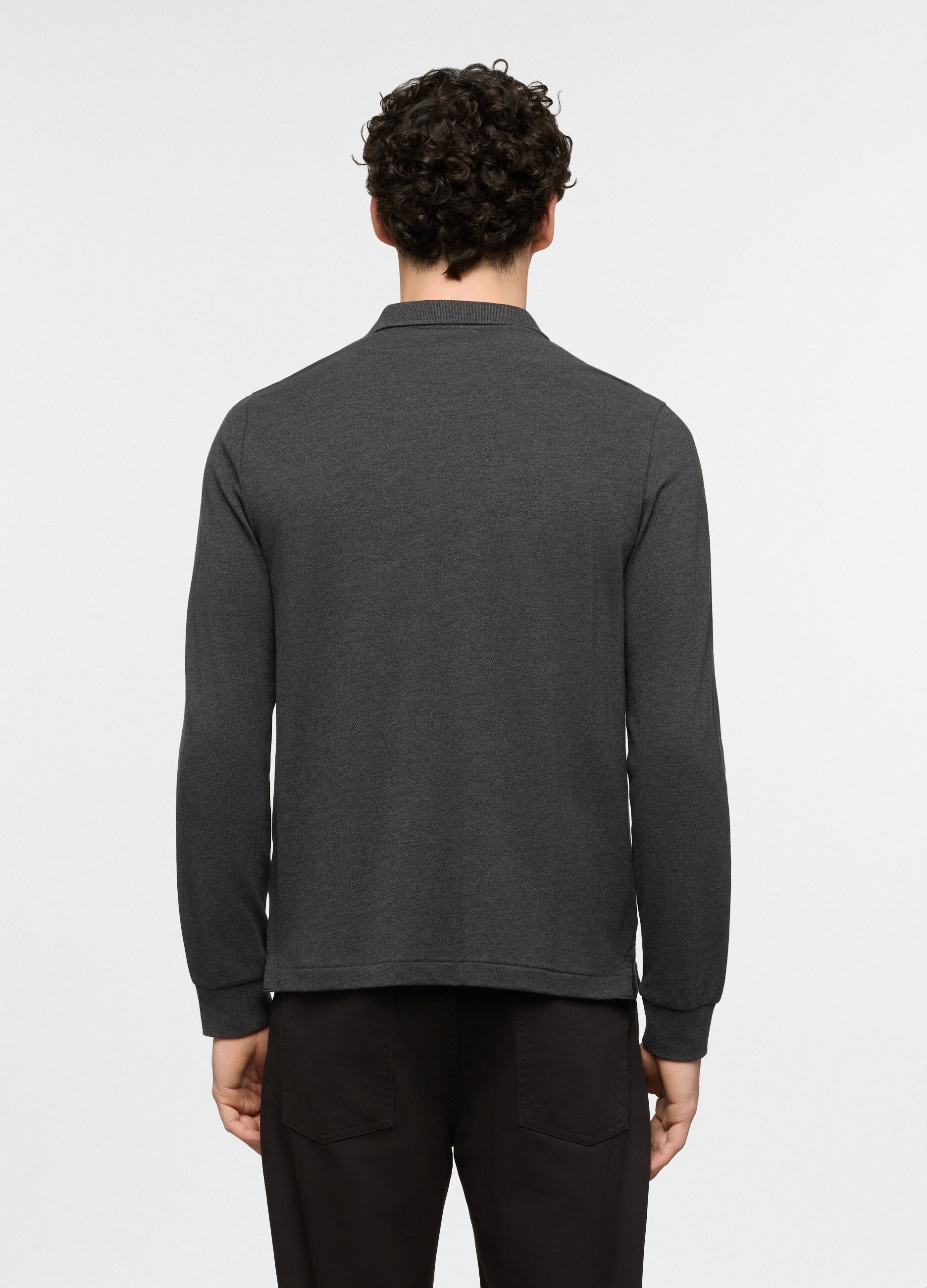 Polo a maniche lunghe in piquet tinta unita uomo_1