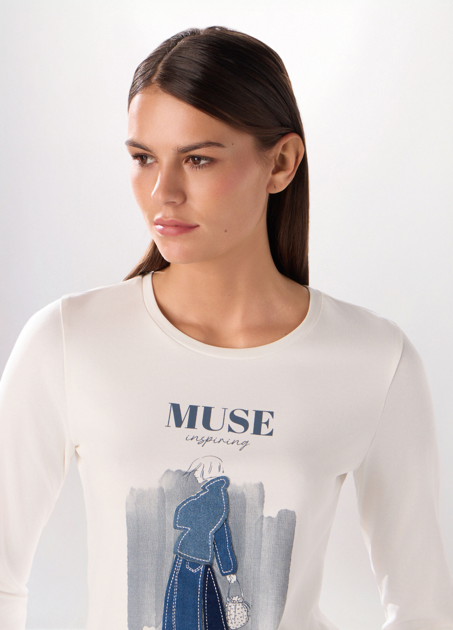 T-shirt in jersey di cotone stretch donna_2