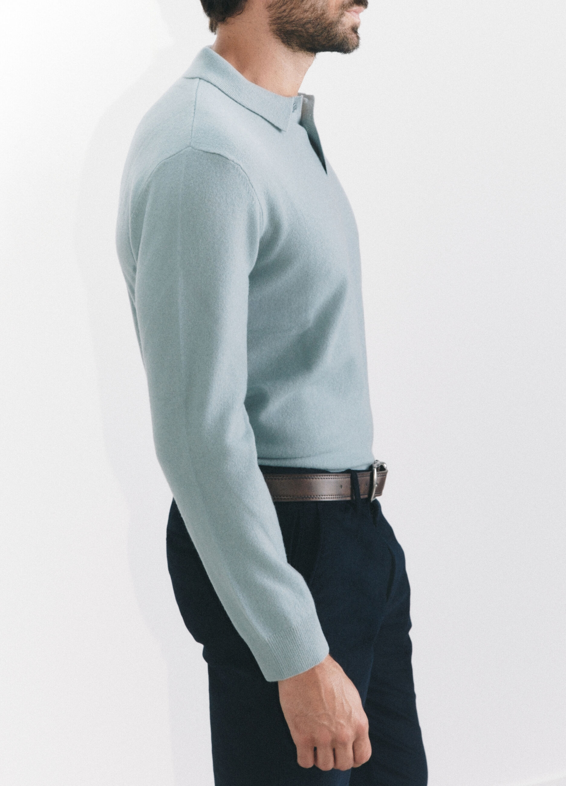 Polo a maniche lunghe in maglia di lambswool uomo