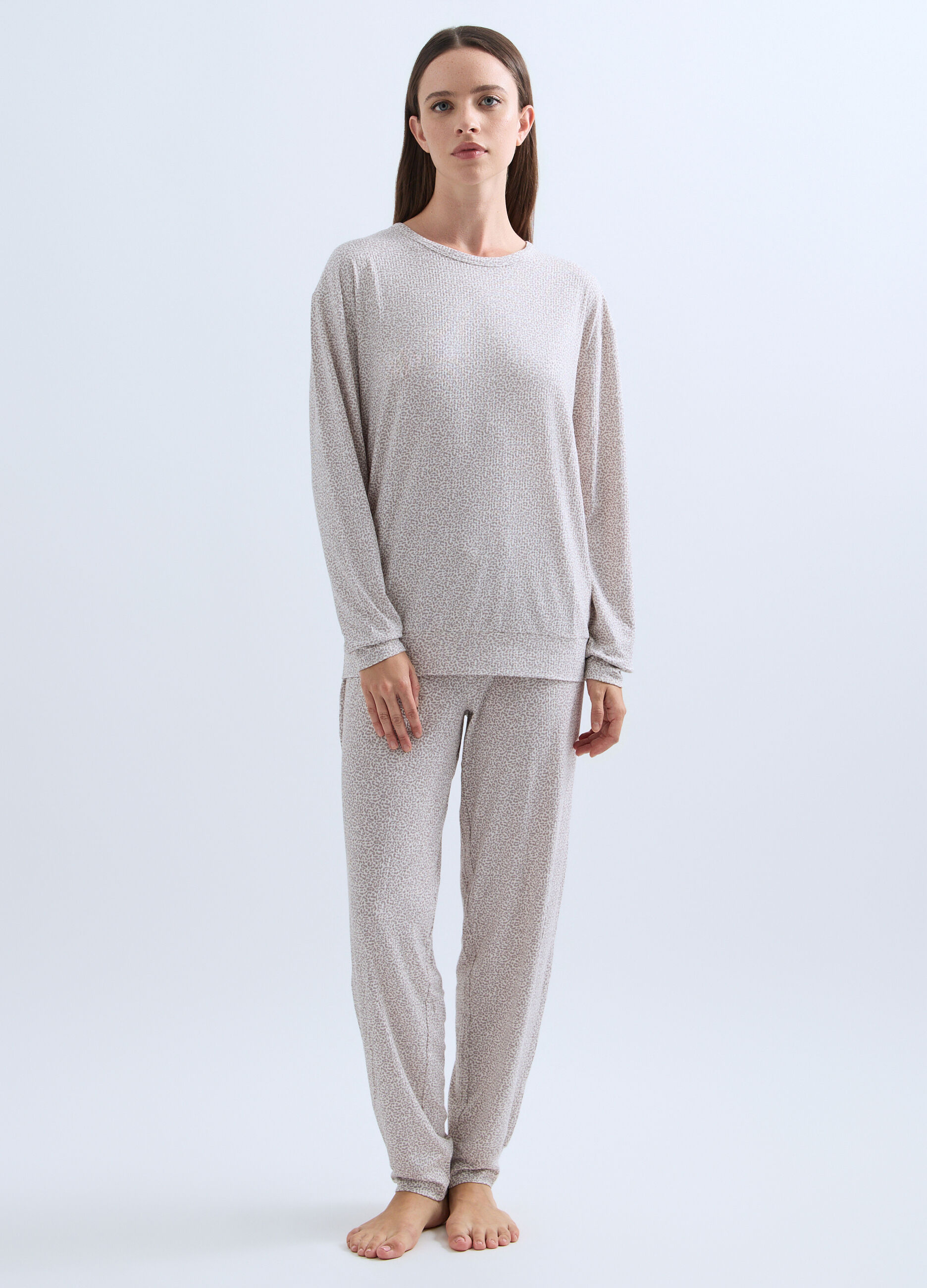 Set pigiama lungo in costina stretch donna_0