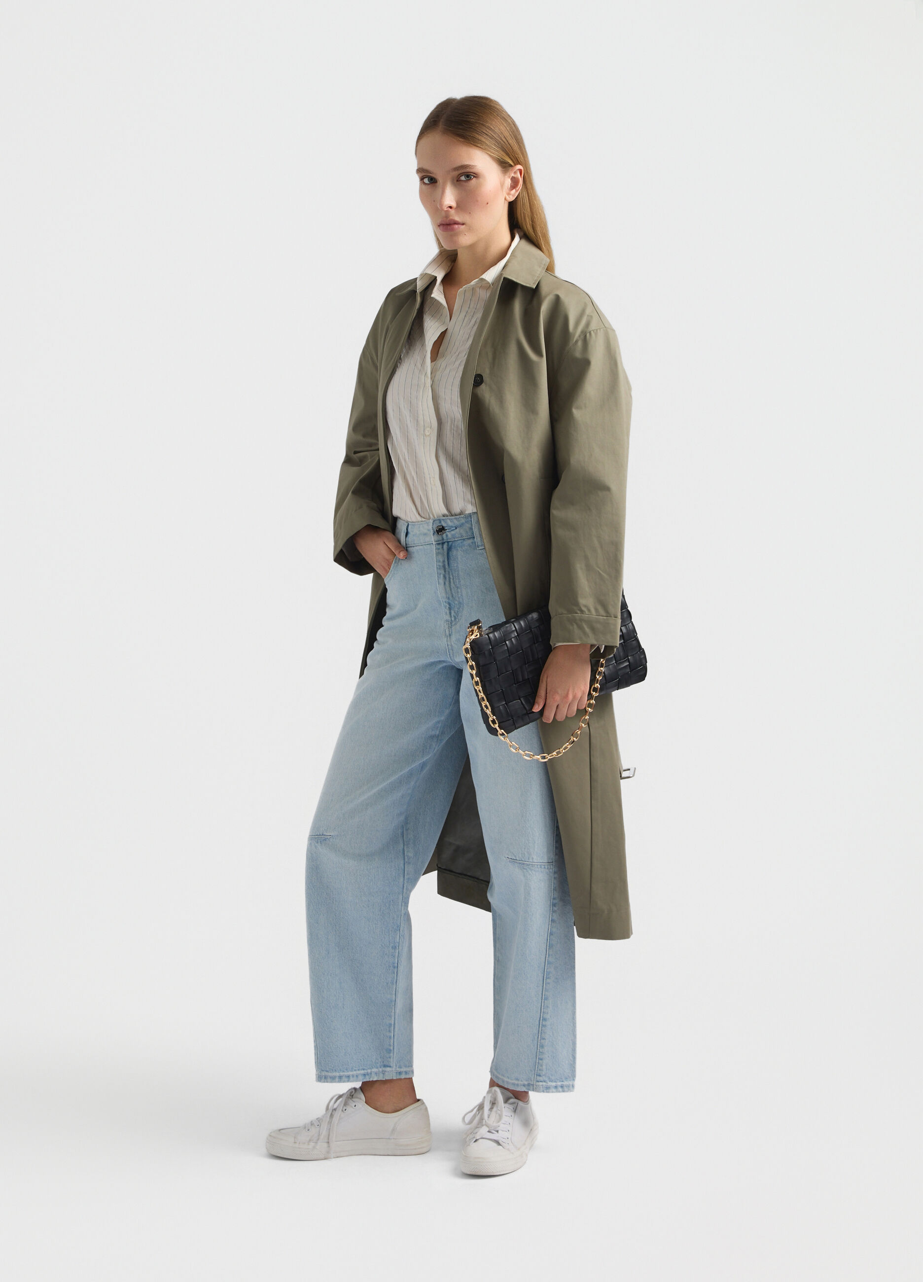 Camicia Fit Over con colletto alla francese Dobby di cotone misto lyocell donna_0