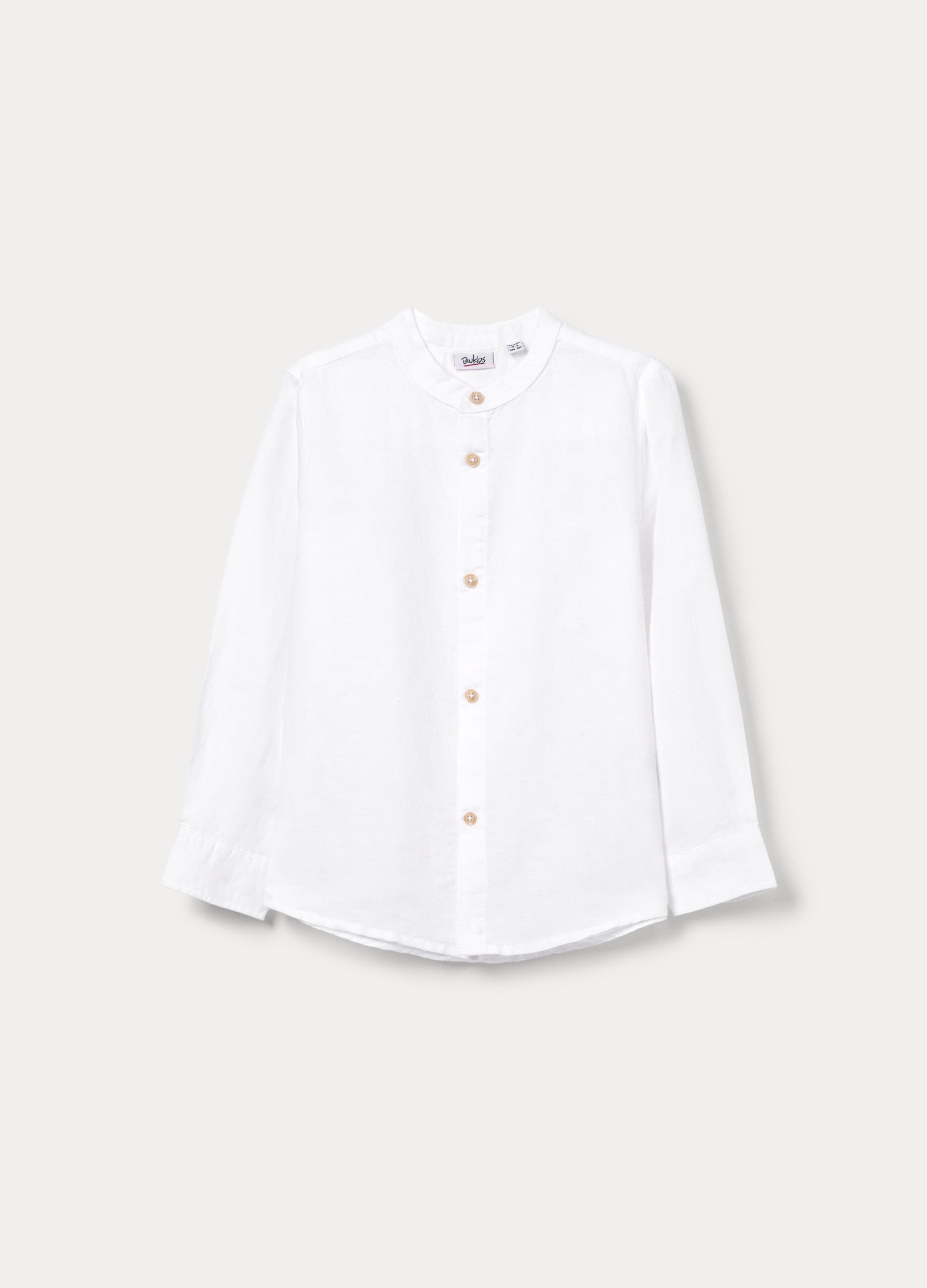 Camicia regular fit con colletto alla coreana misto lino bambino _0