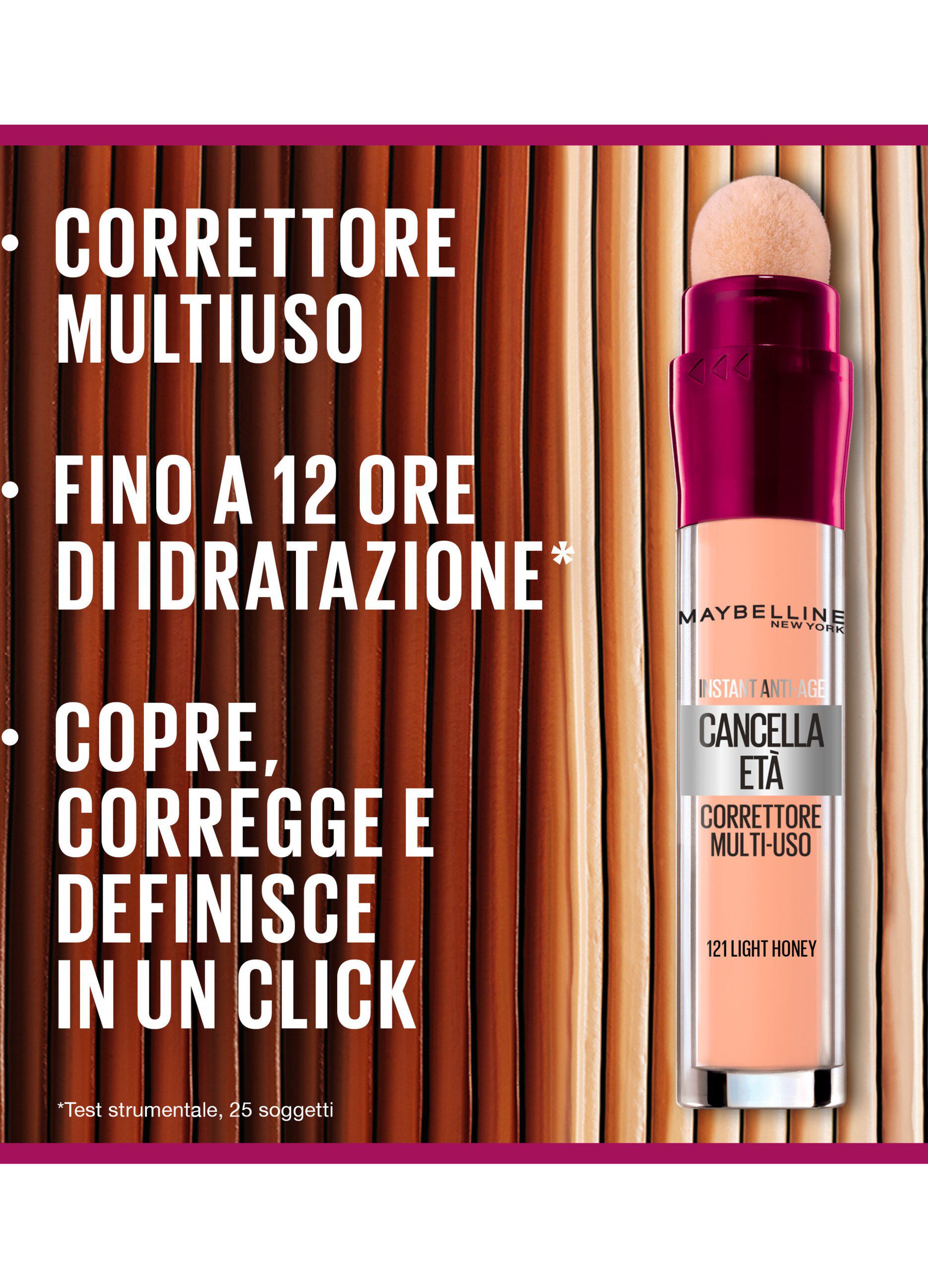 Maybelline New York Correttore Liquido Il Cancella Età, con Bacche di Goji e Haloxyl, Copre Occhiaie e Piccole Rughe, 121 Light Honey, 6.8 ml.