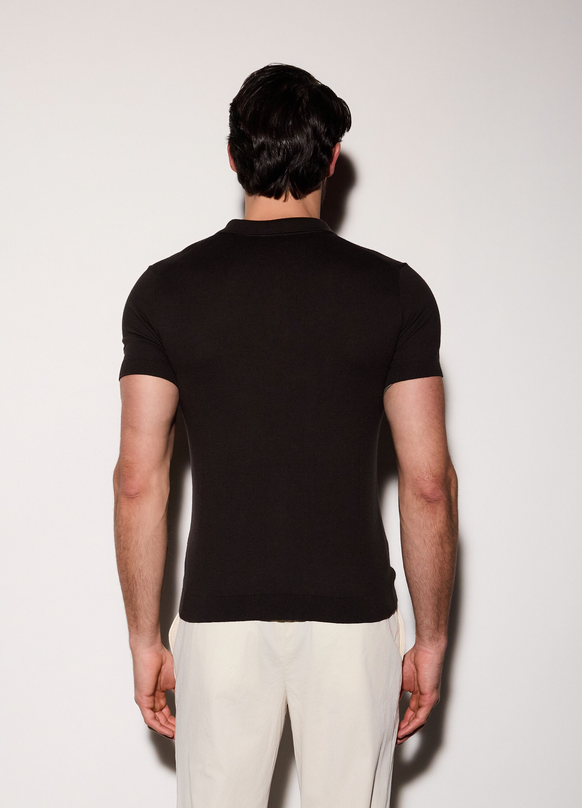 Polo a maniche corte in cotone e seta uomo_1