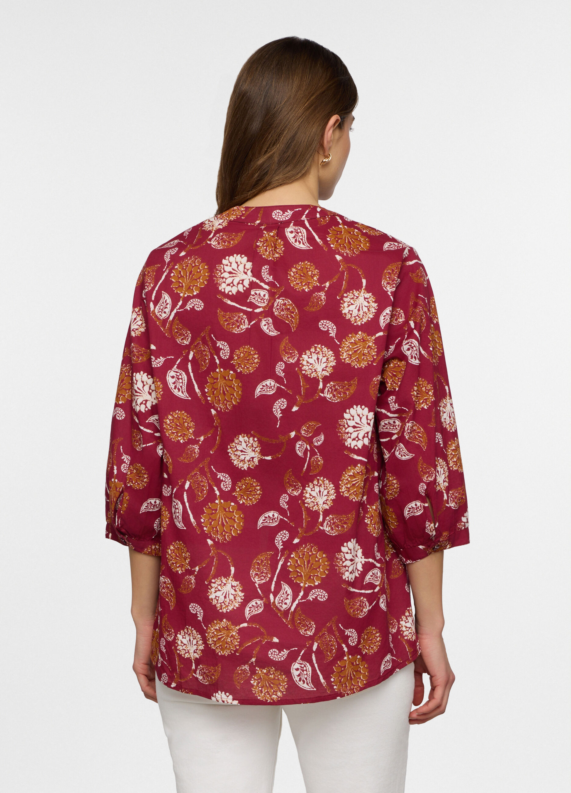 Blusa over fit con scollo a V in puro cotone voile donna_1