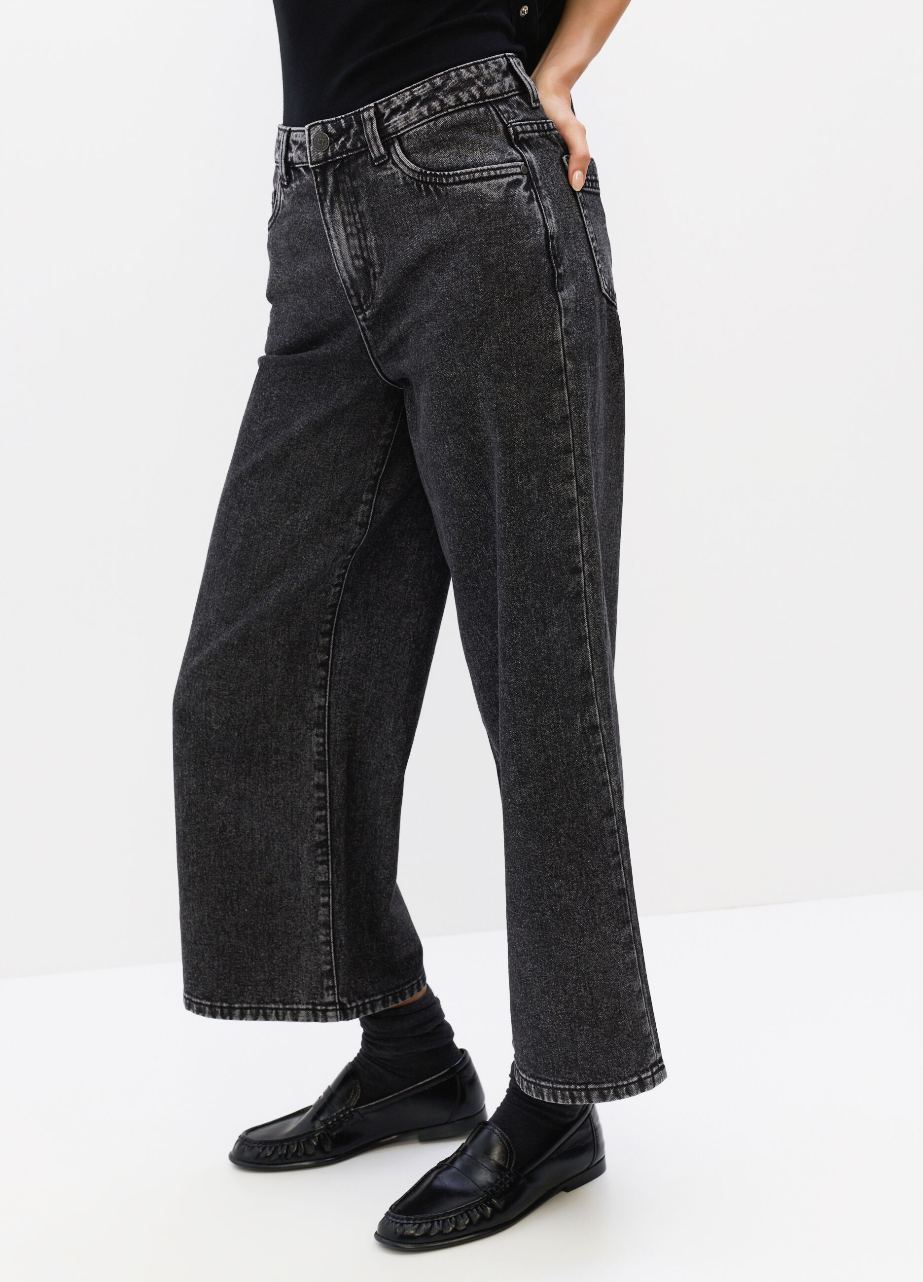 Pantaloni Culotte Fit in denim di puro cotone donna_3