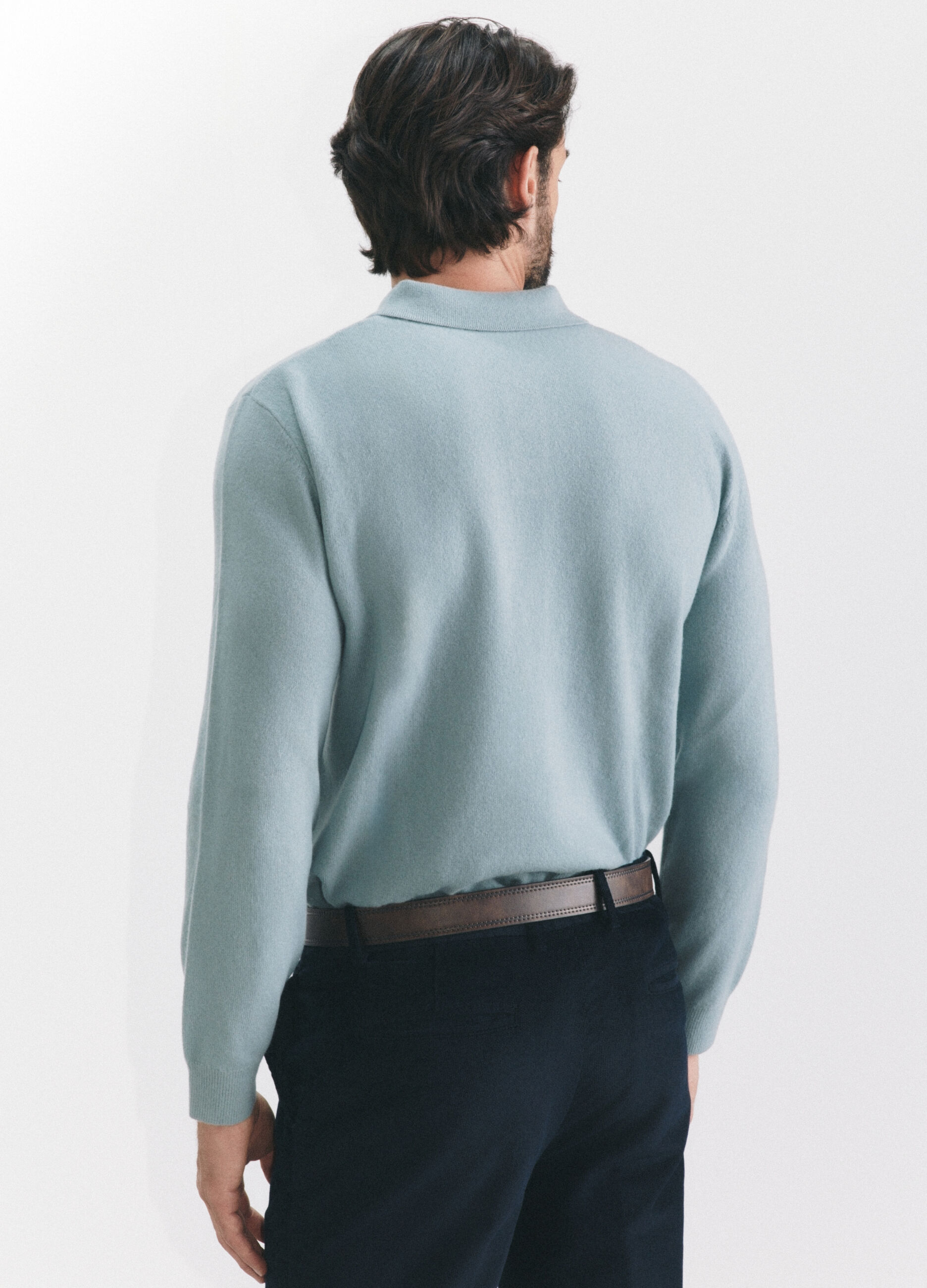 Polo a maniche lunghe in maglia di lambswool uomo