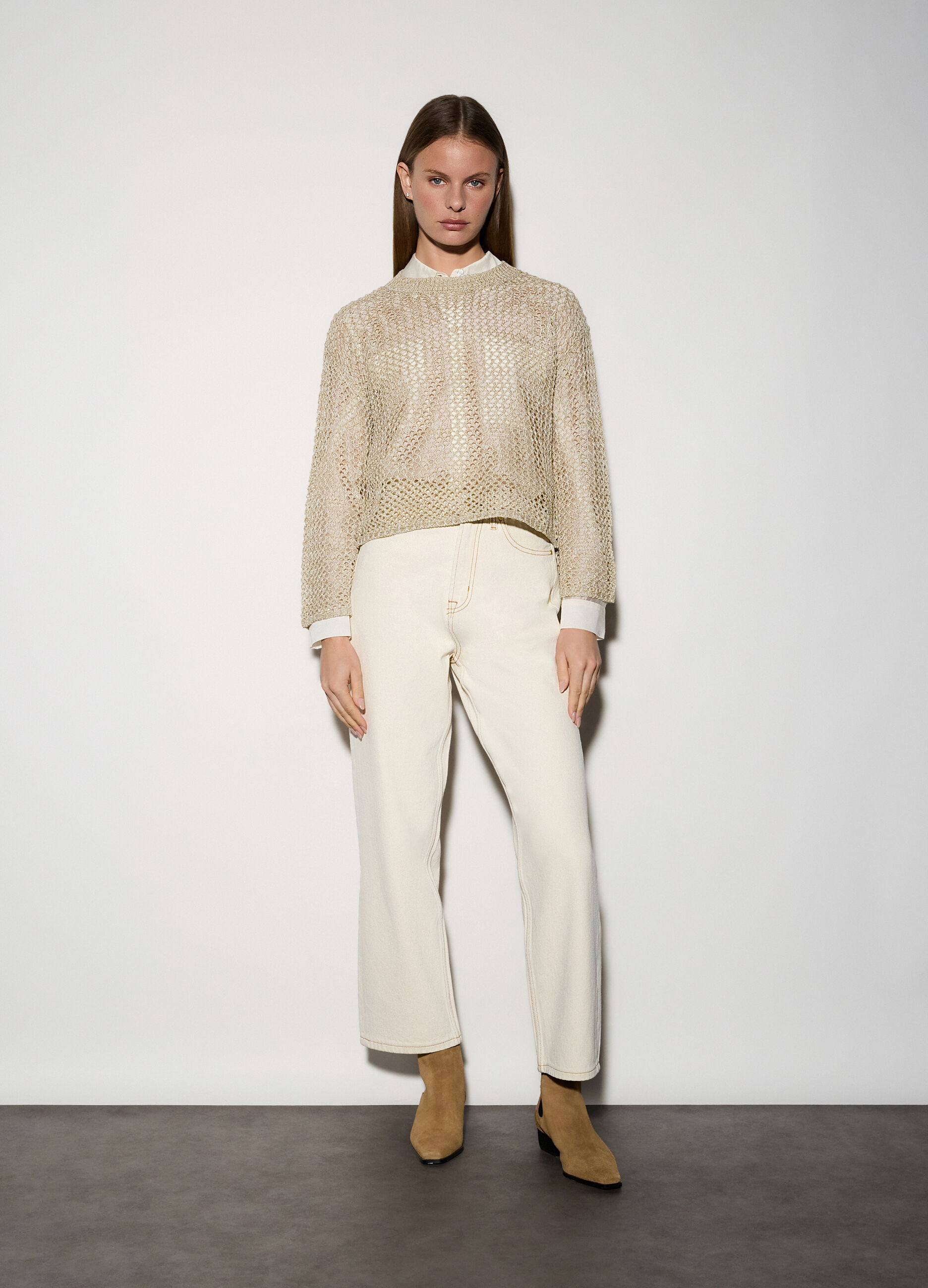 Maglia girocollo lavorata donna_0