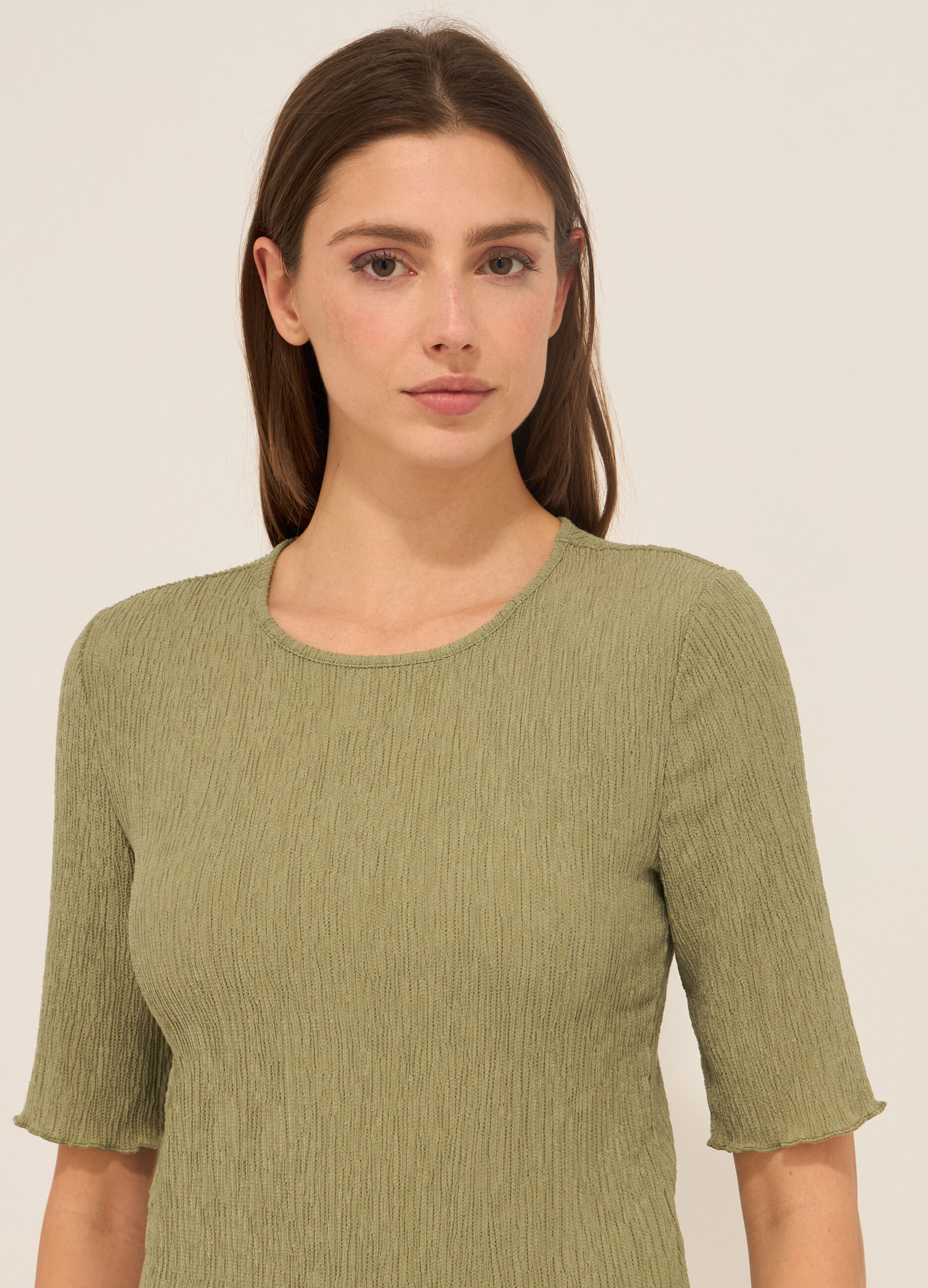 T-shirt in misto viscosa crinkle donna_2