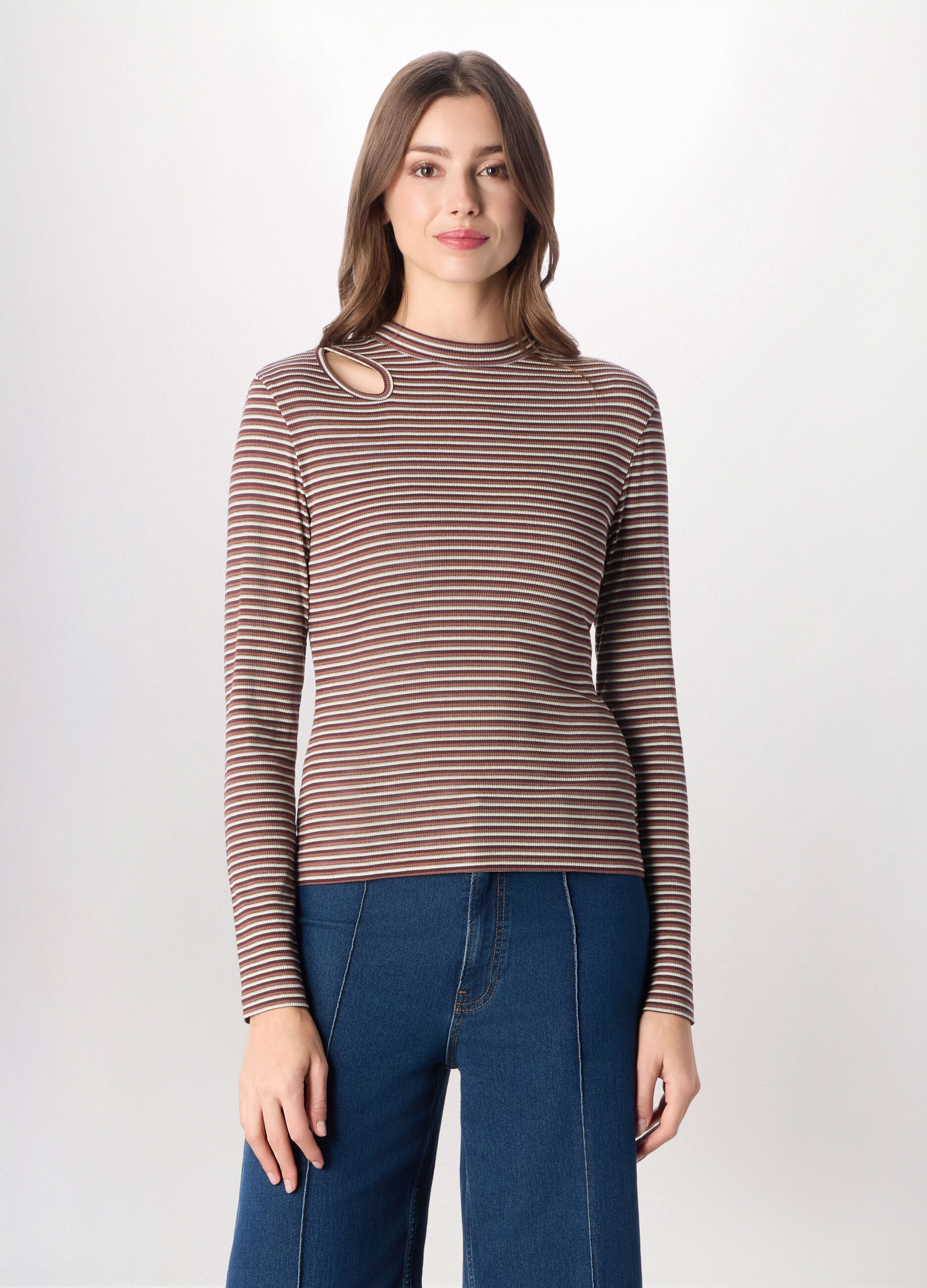 T-shirt in costina di misto viscosa donna_0