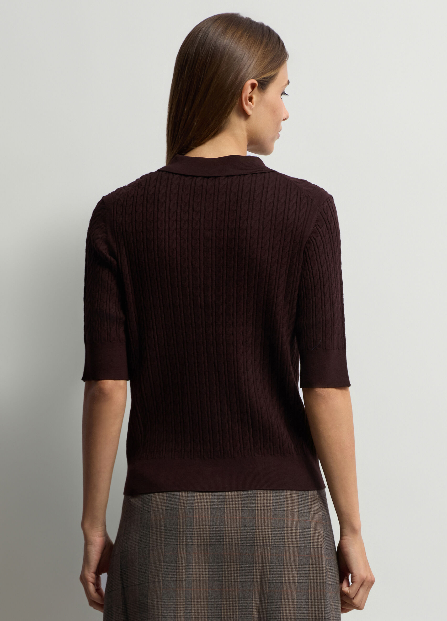 Polo con lavorazione a treccia donna_1