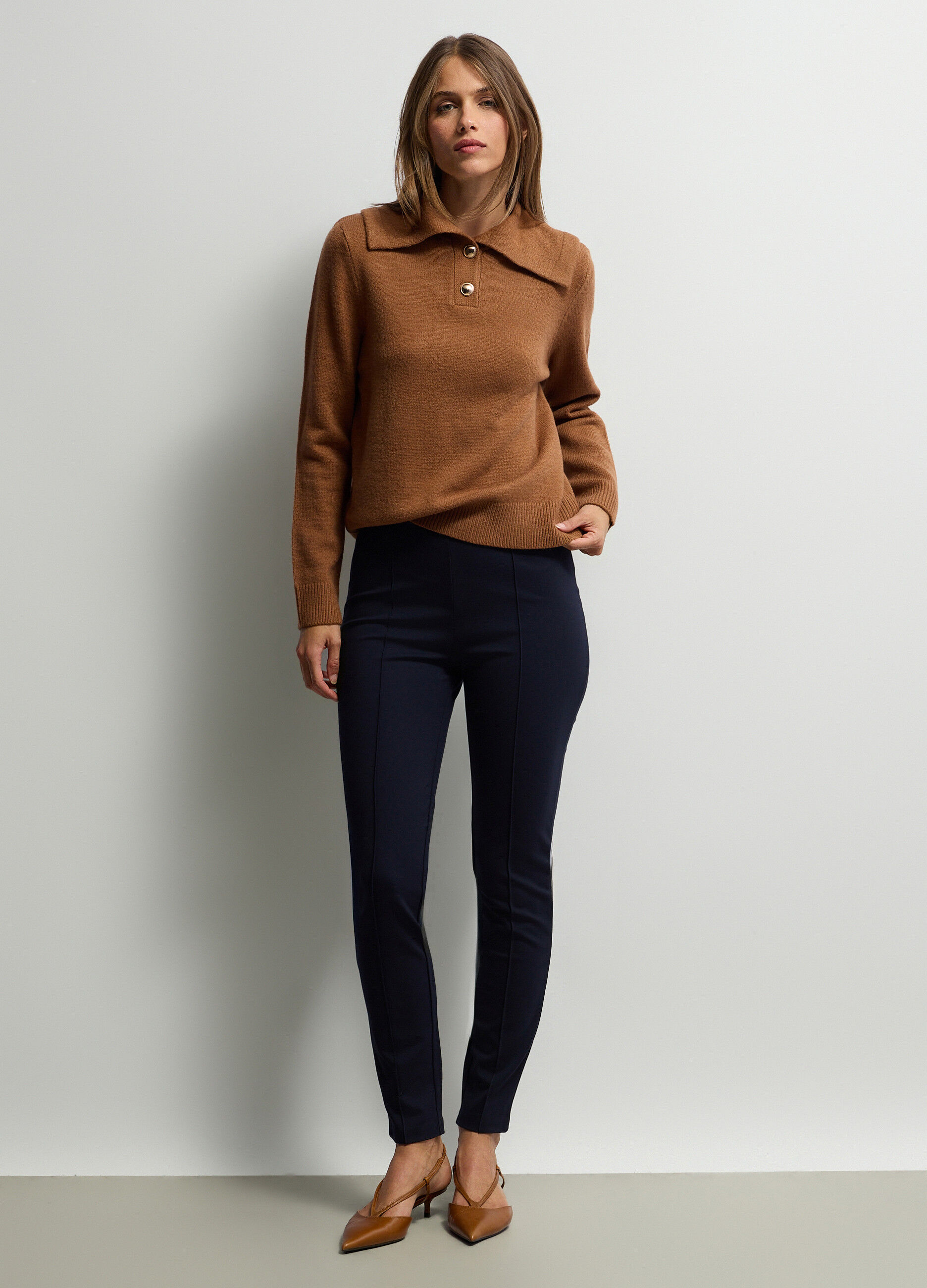 Leggings Slim Fit in punto Milano di misto viscosa stretch donna_0