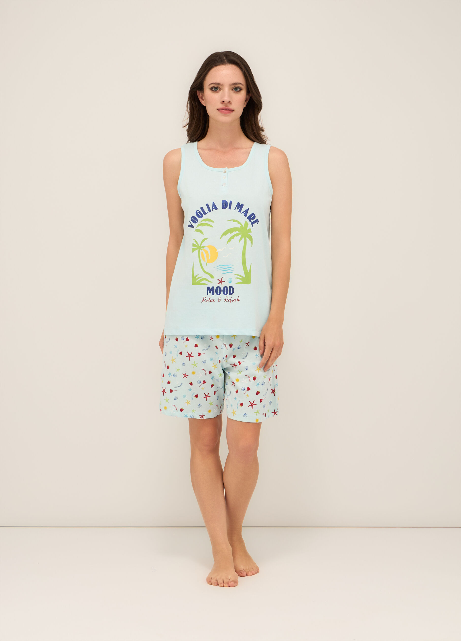 Set pigiama corto in jersey di puro cotone donna_0