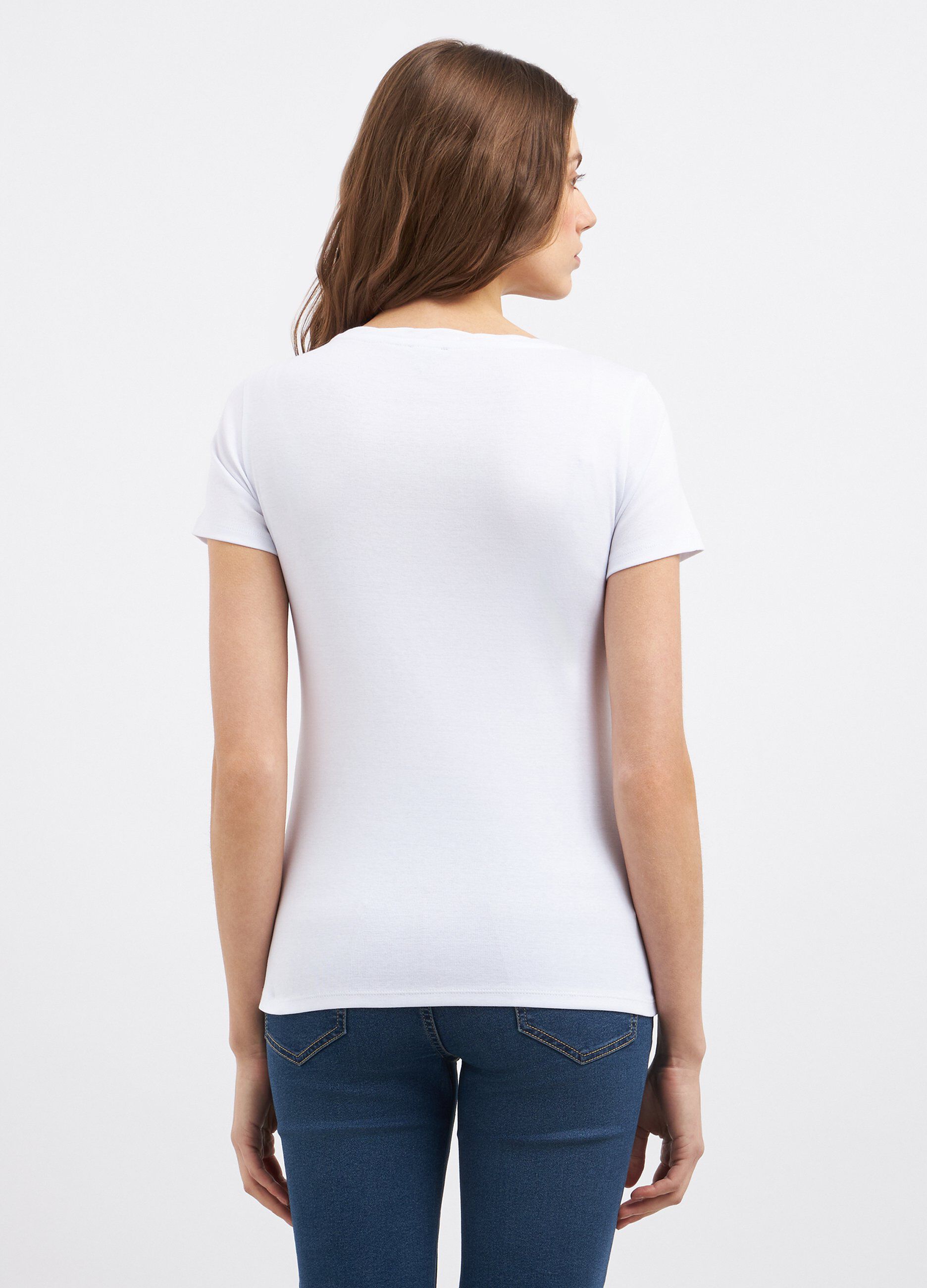 T-shirt con scollo rotondo lavorato donna_0