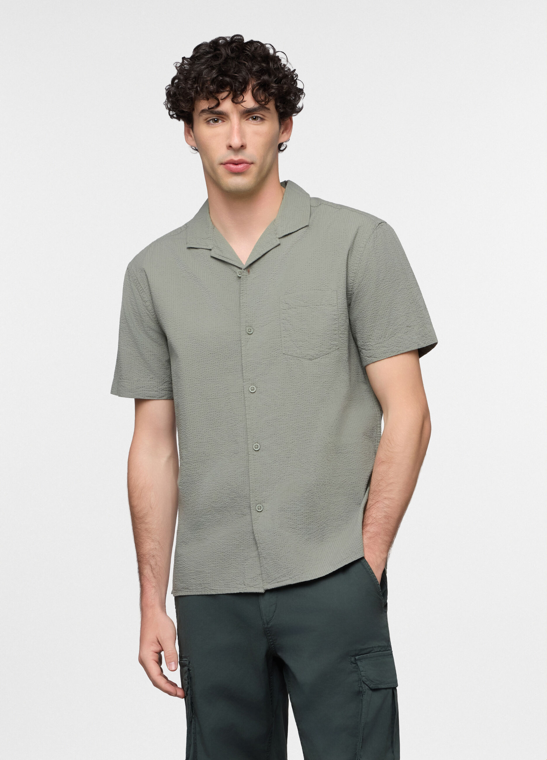 Camicia a maniche corte in seersucker uomo