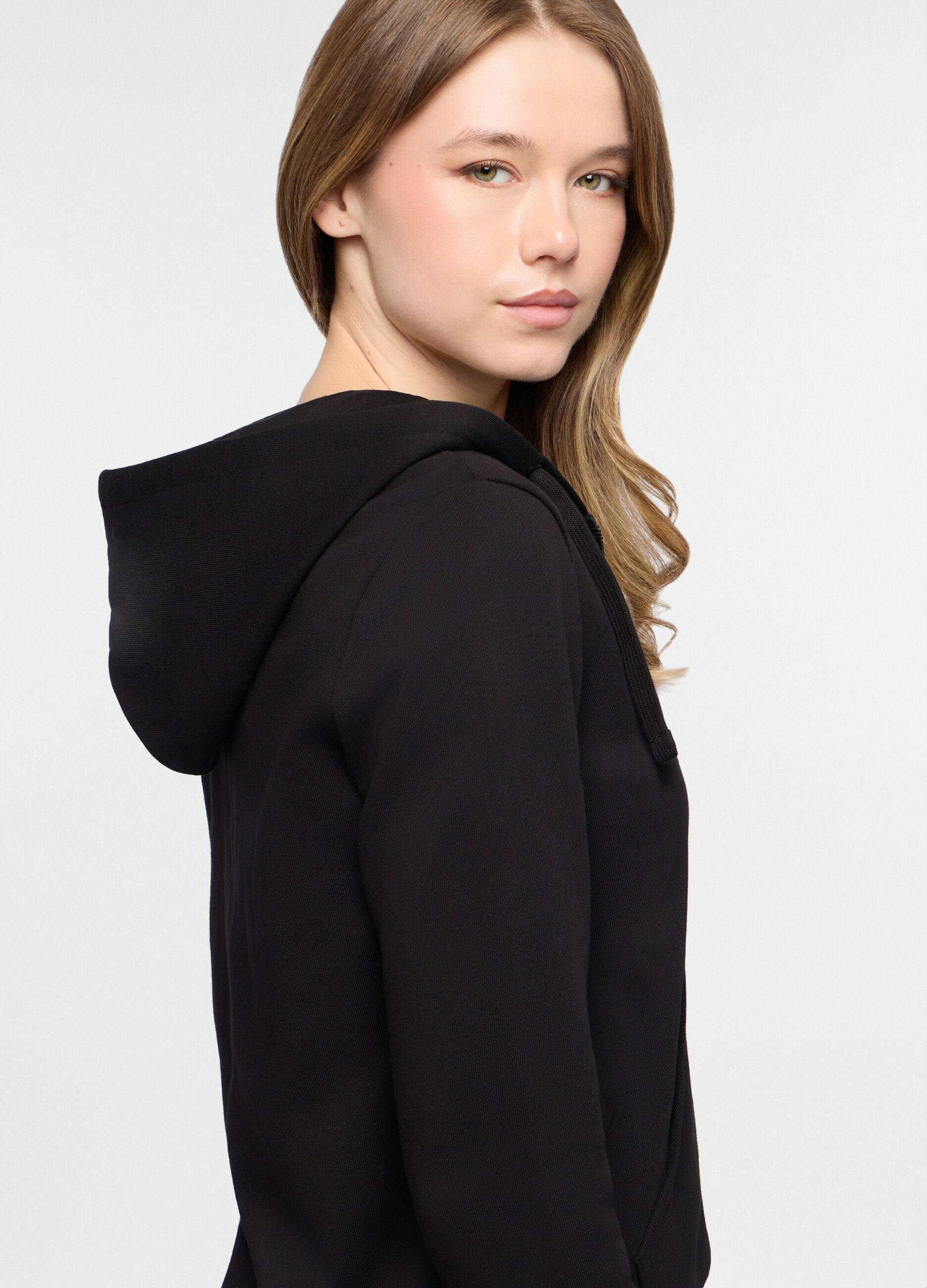 Felpa con cappuccio in french terry di cotone stretch donna_2