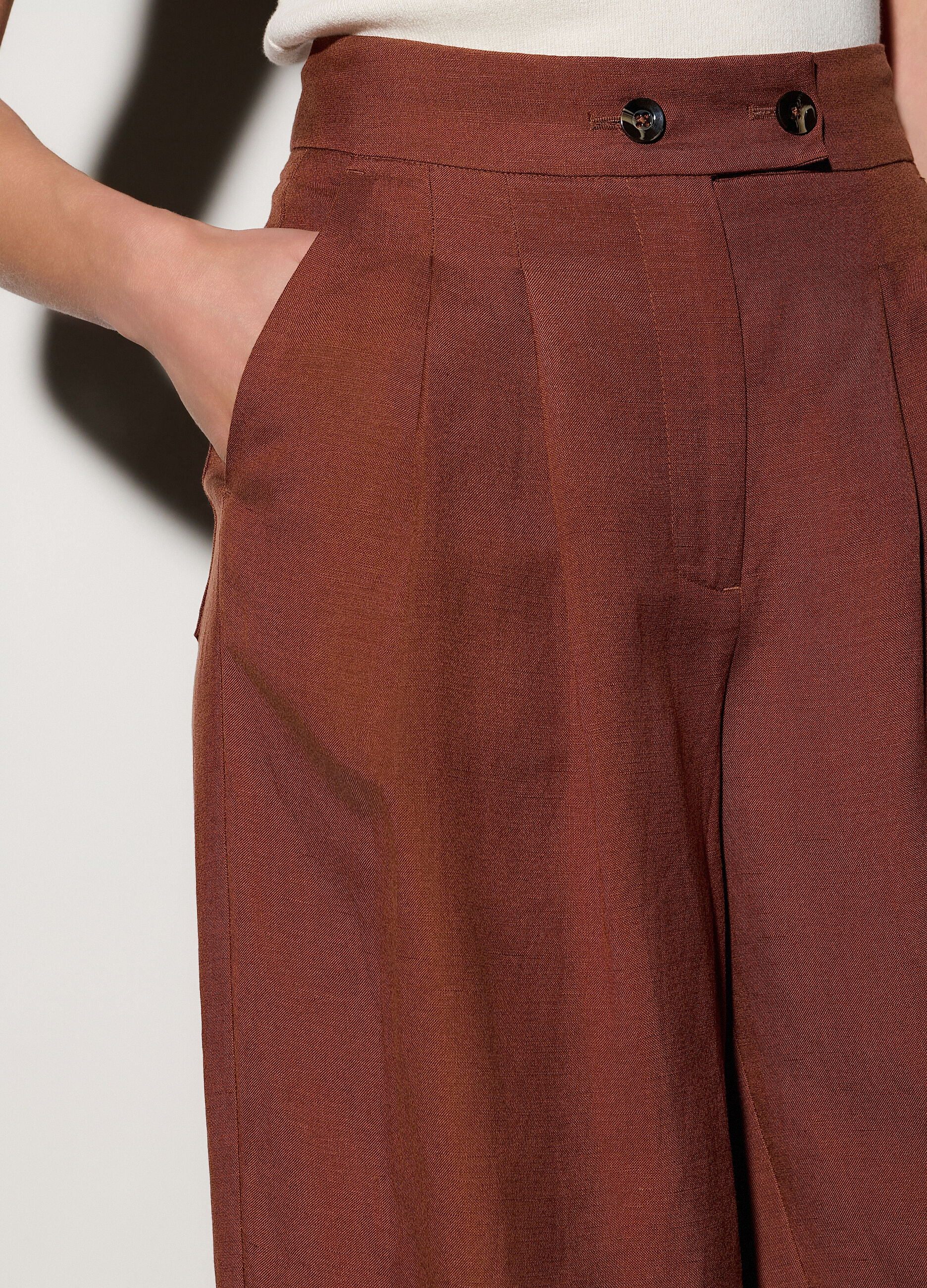 Pantaloni chino regular fit misto lino donna_3