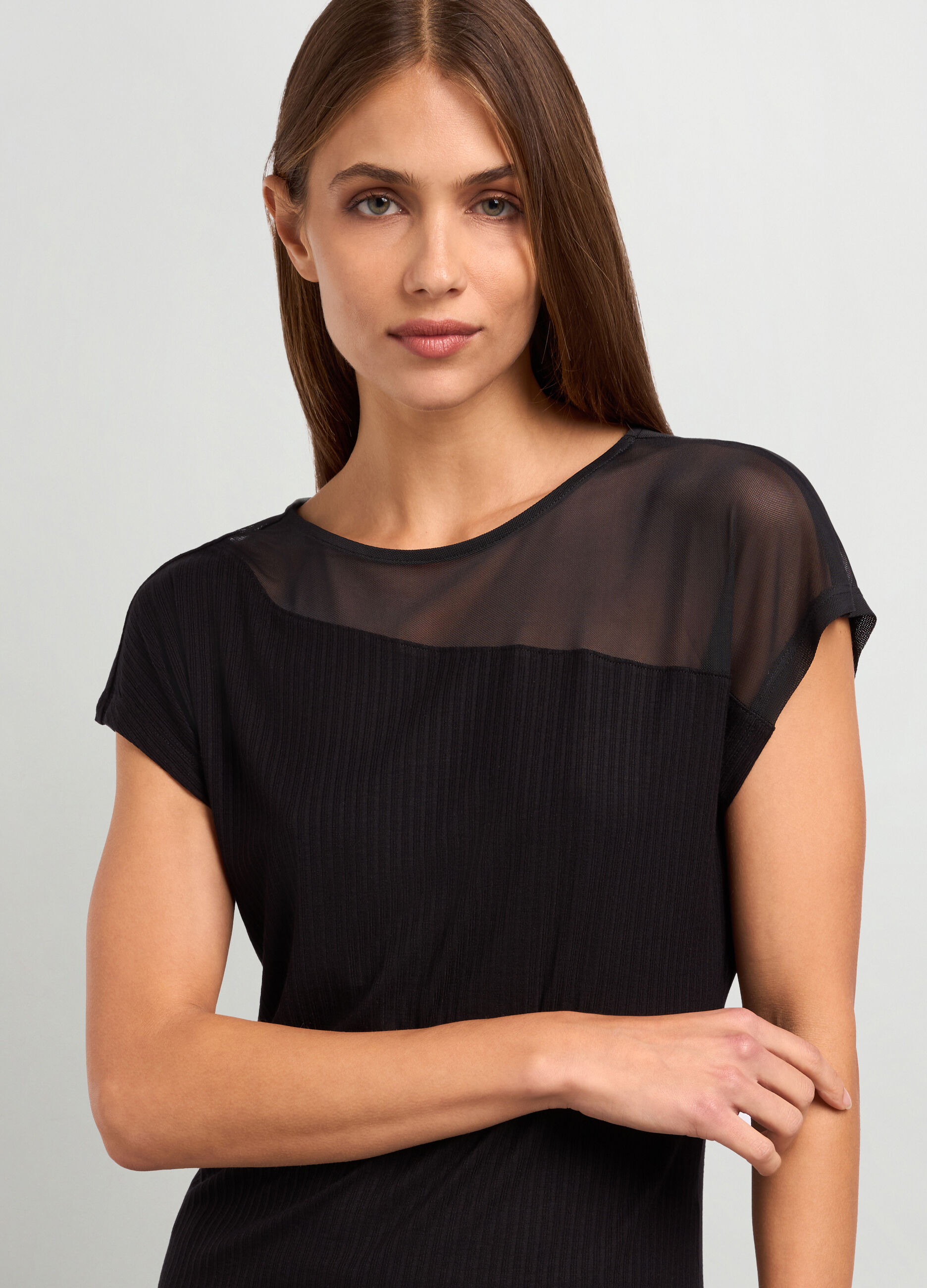 T-shirt in costina di viscosa stretch donna_2