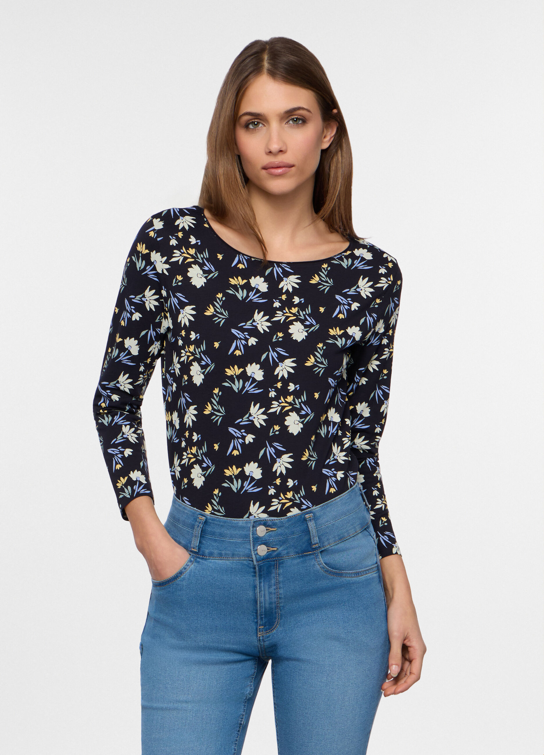 T-shirt con scollo rotondo stretch donna_0