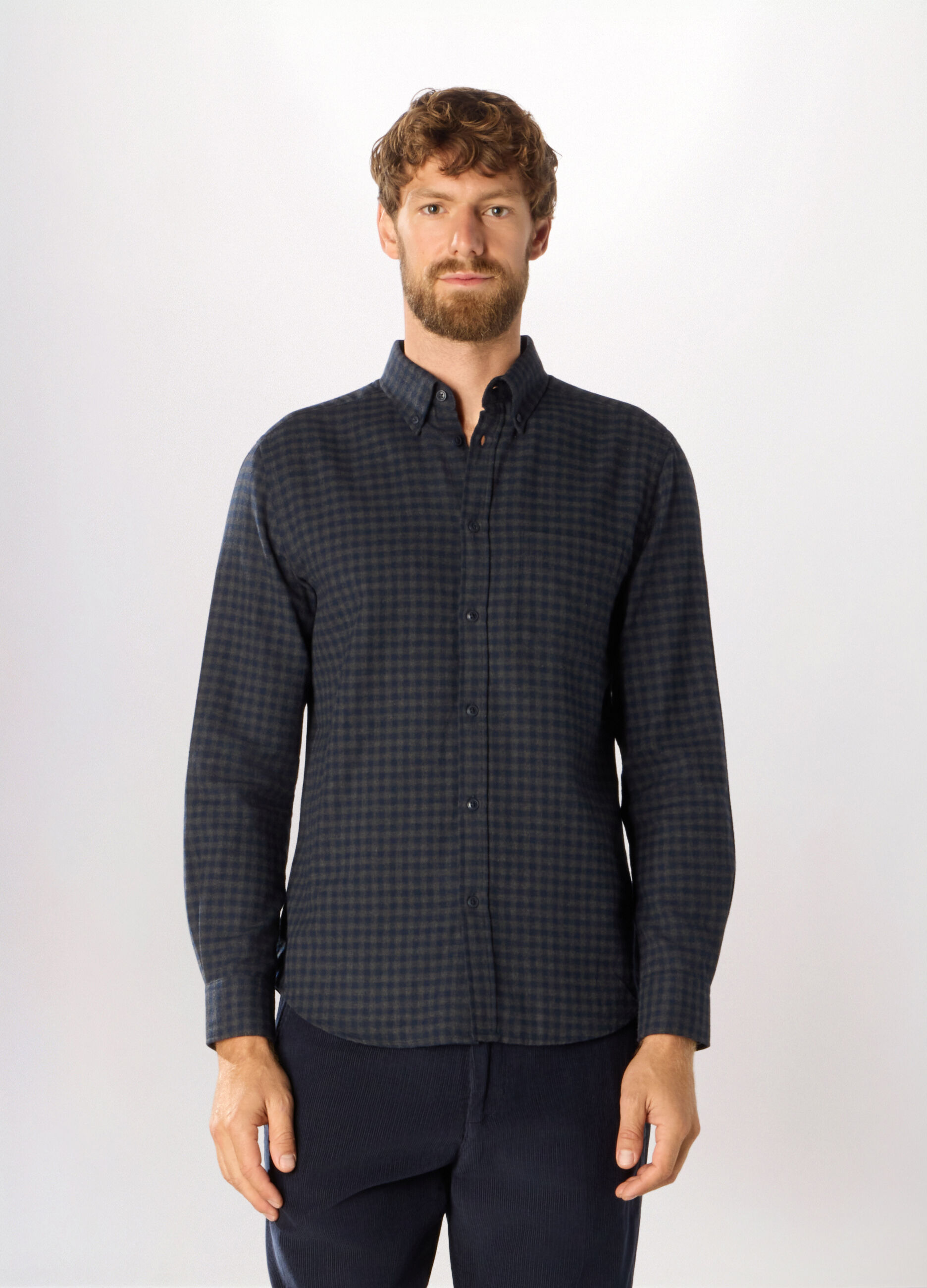 Camicia in flanella misto cotone a quadri uomo_0